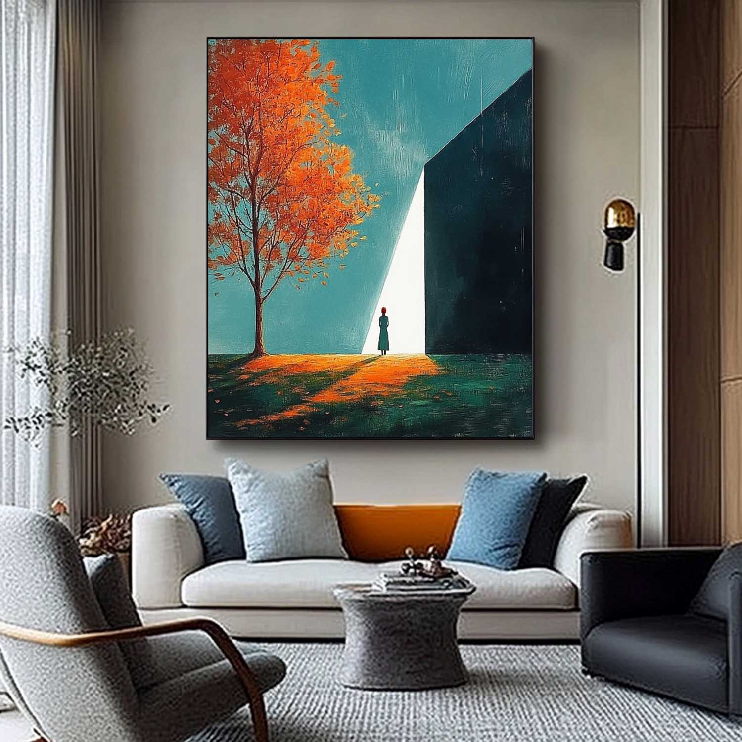Large Girl Artwork Original Lady Aesthetic Acrylic Painting Canvas Abstract Woman Wall Art Framed