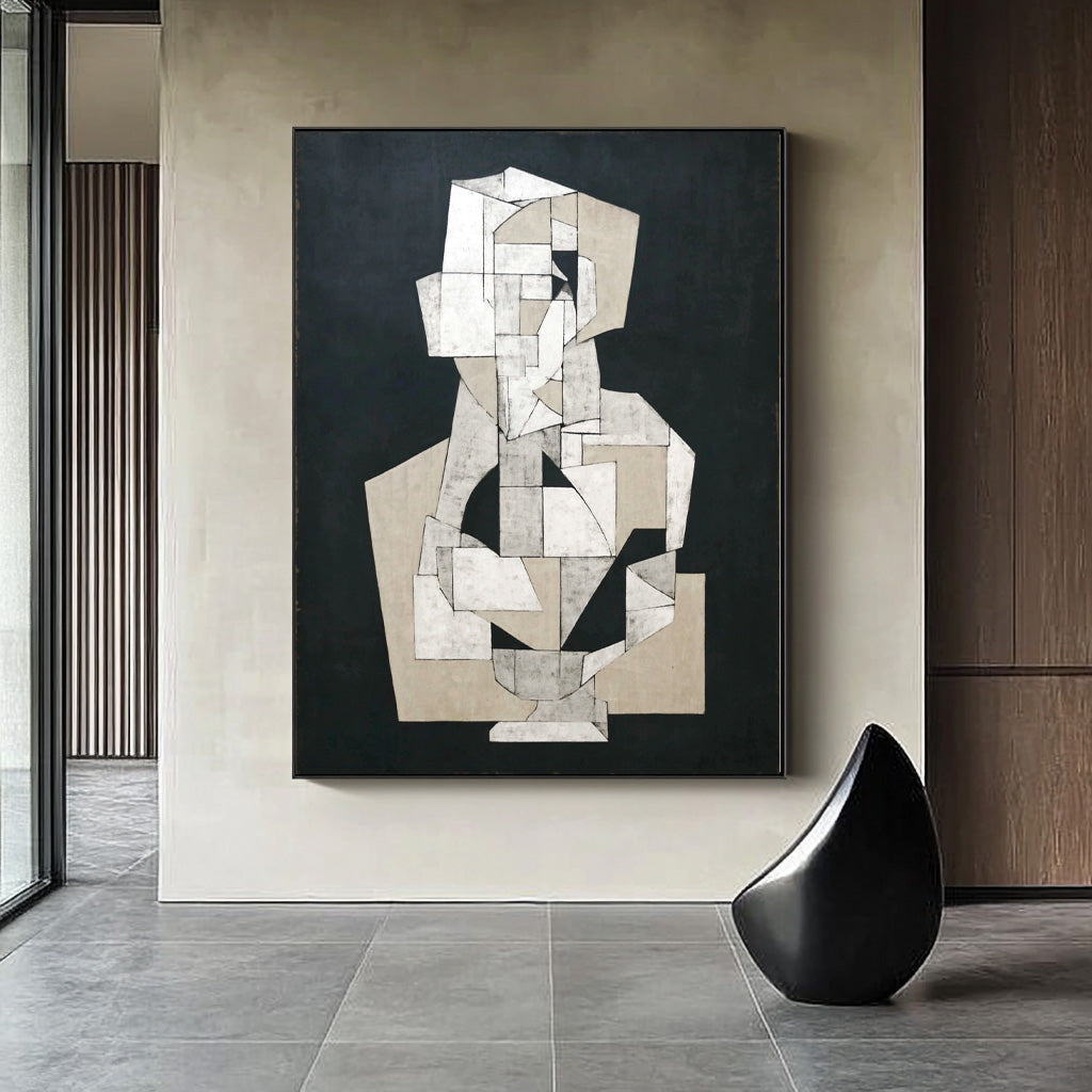 Contemporary Painting For Art Enthusiasts Abstract Geometric Black & White Wall Art Minimalist Decor Art