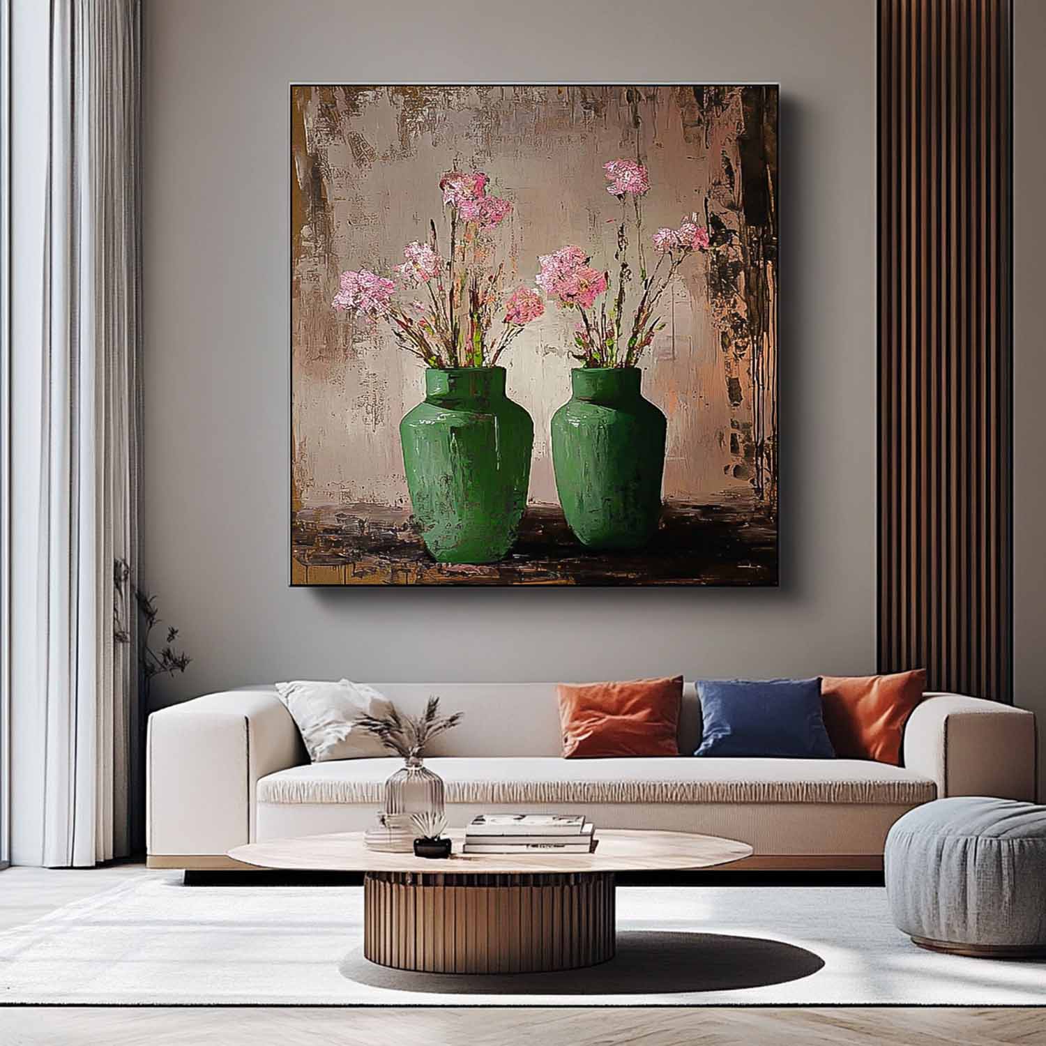 Original Floral Painting Square Large Retro Vase ArtFlowers Acrylic Painting Canvas For Living Room