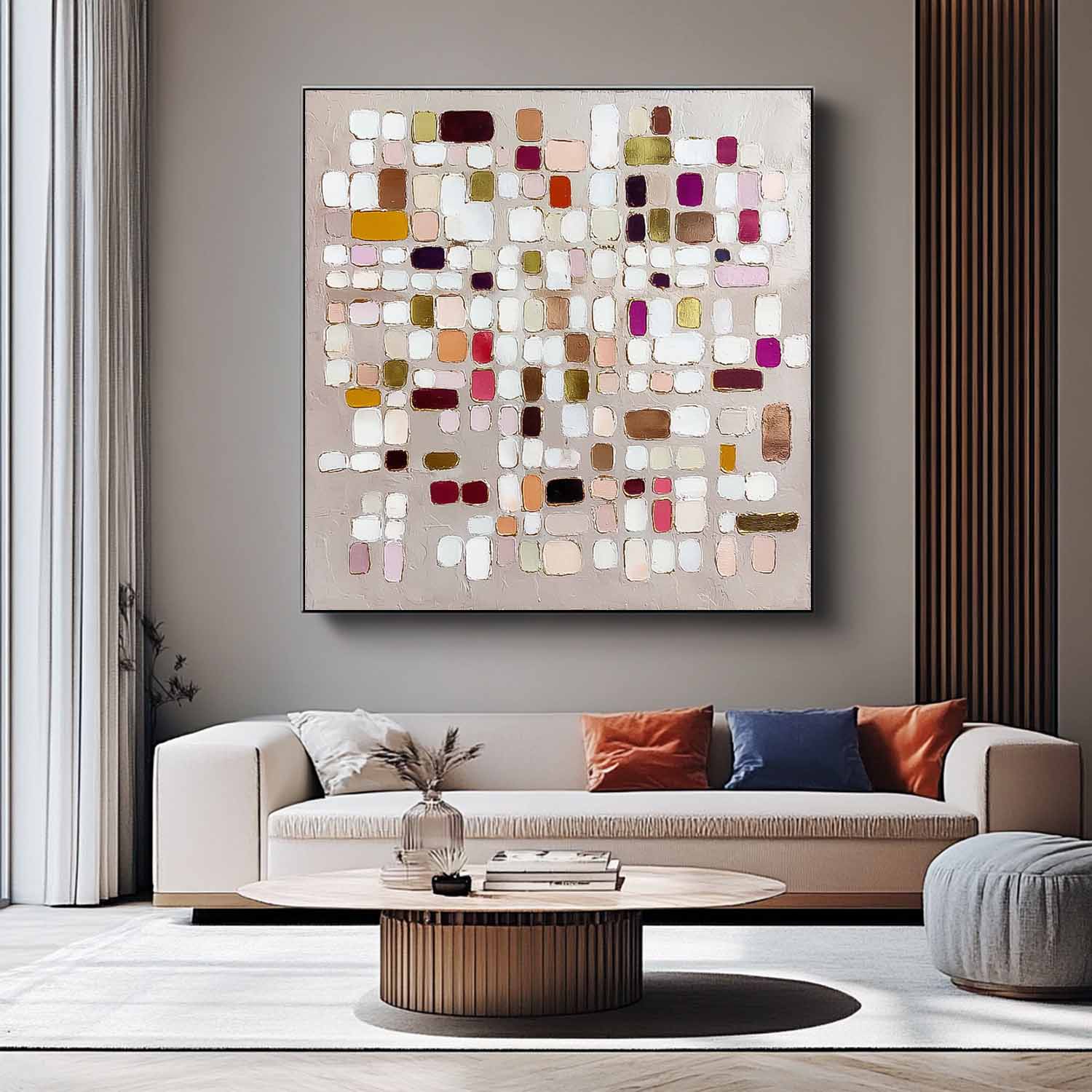 Large Square Color Block Texture Painting Framed Abstract Geometry Acrylic painting Original Wall Art