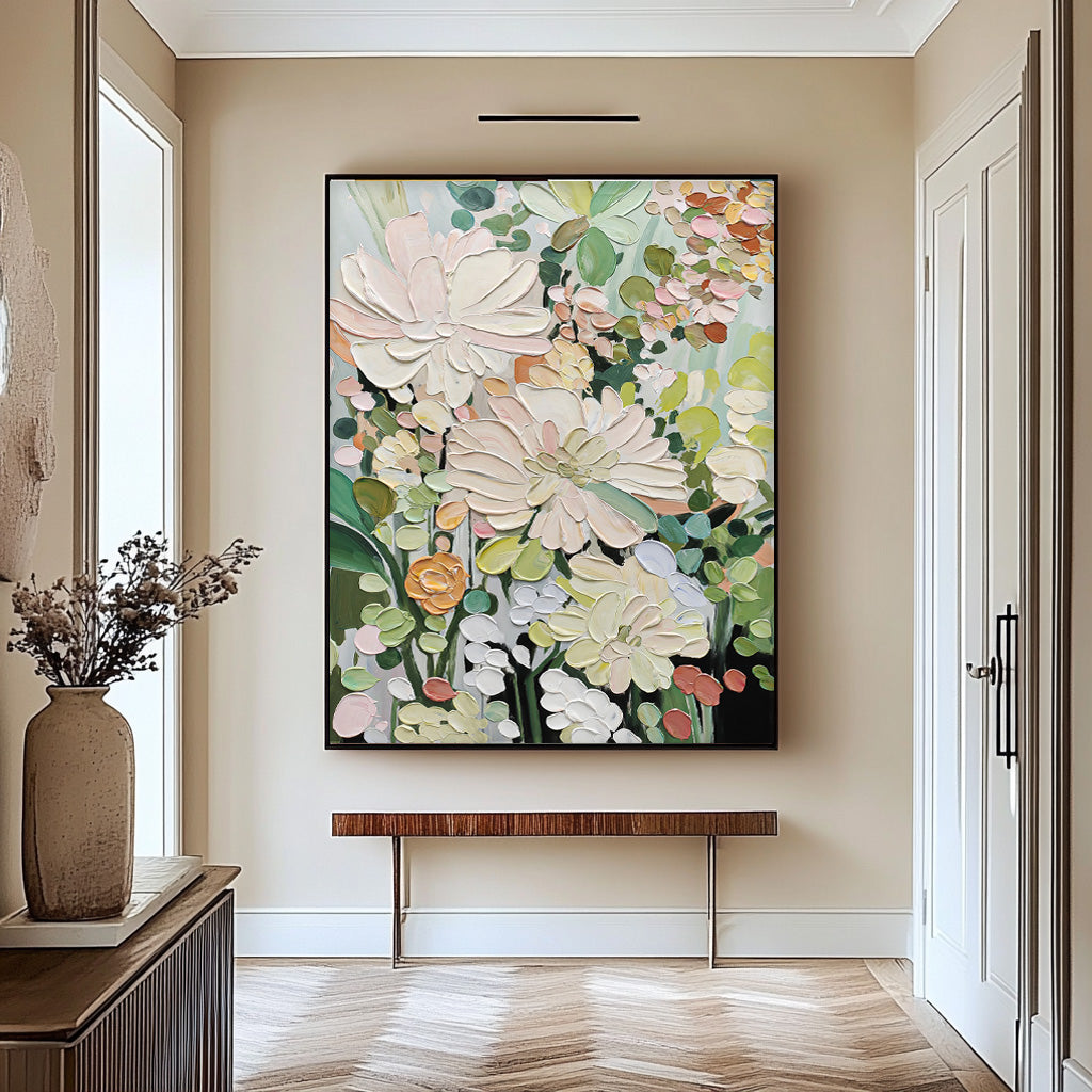 Large Original Minimalist Green Floral Art Abstract Flower Oil Painting on Canvas Custom Painting Boho Wall Decor