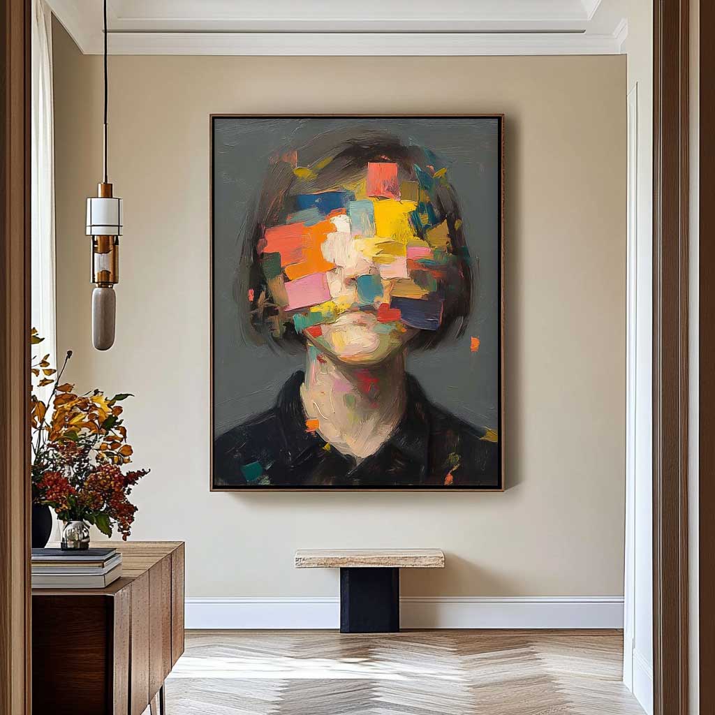 Large Faceless Portrait Painting Abstract Original Lady Painting Woman Face Artwork Colorful Facial 3D Painting