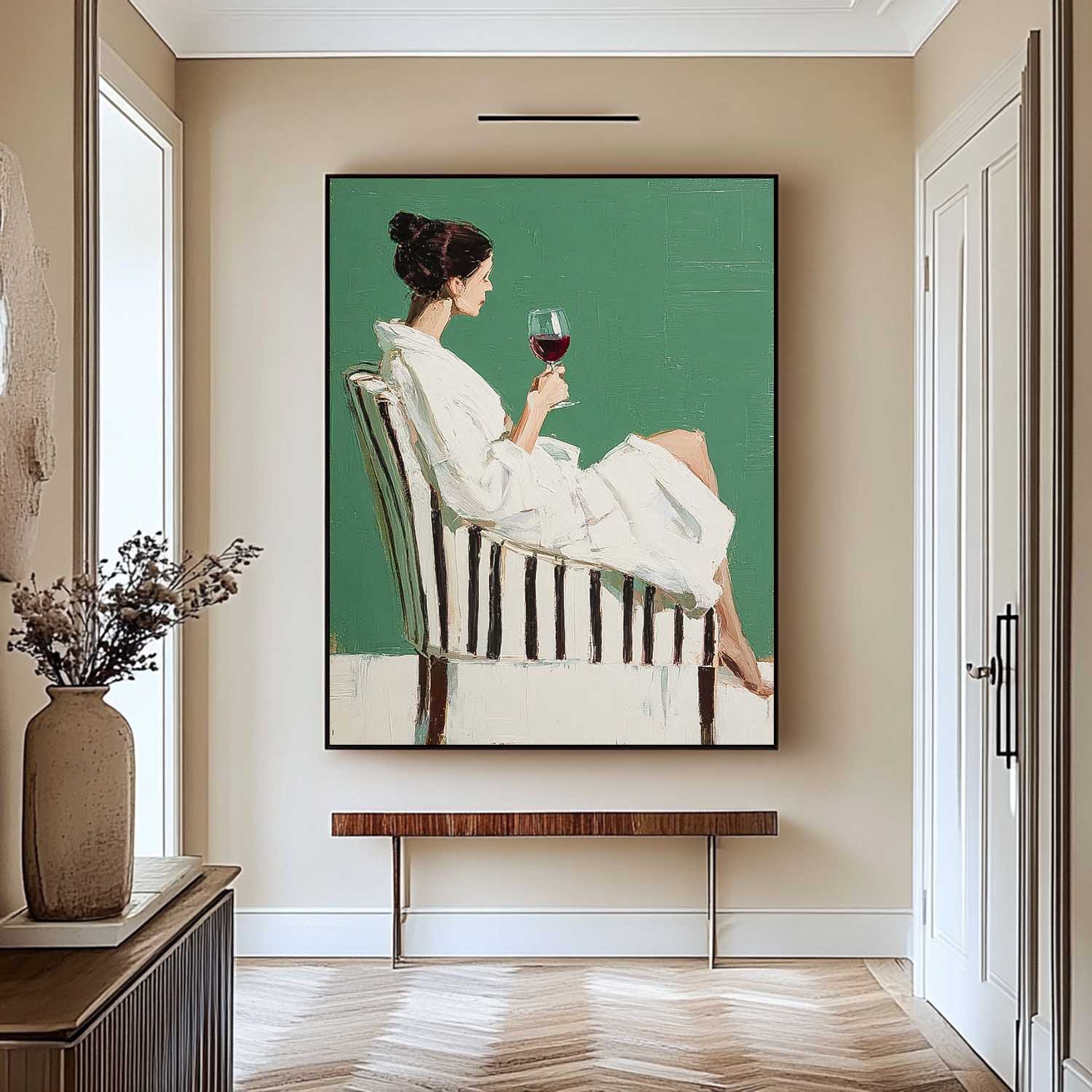 Original Beautiful Woman Wall Art Abstract Lady Wearing A Bathrobe Oil Painting Canvas Figure Artwork