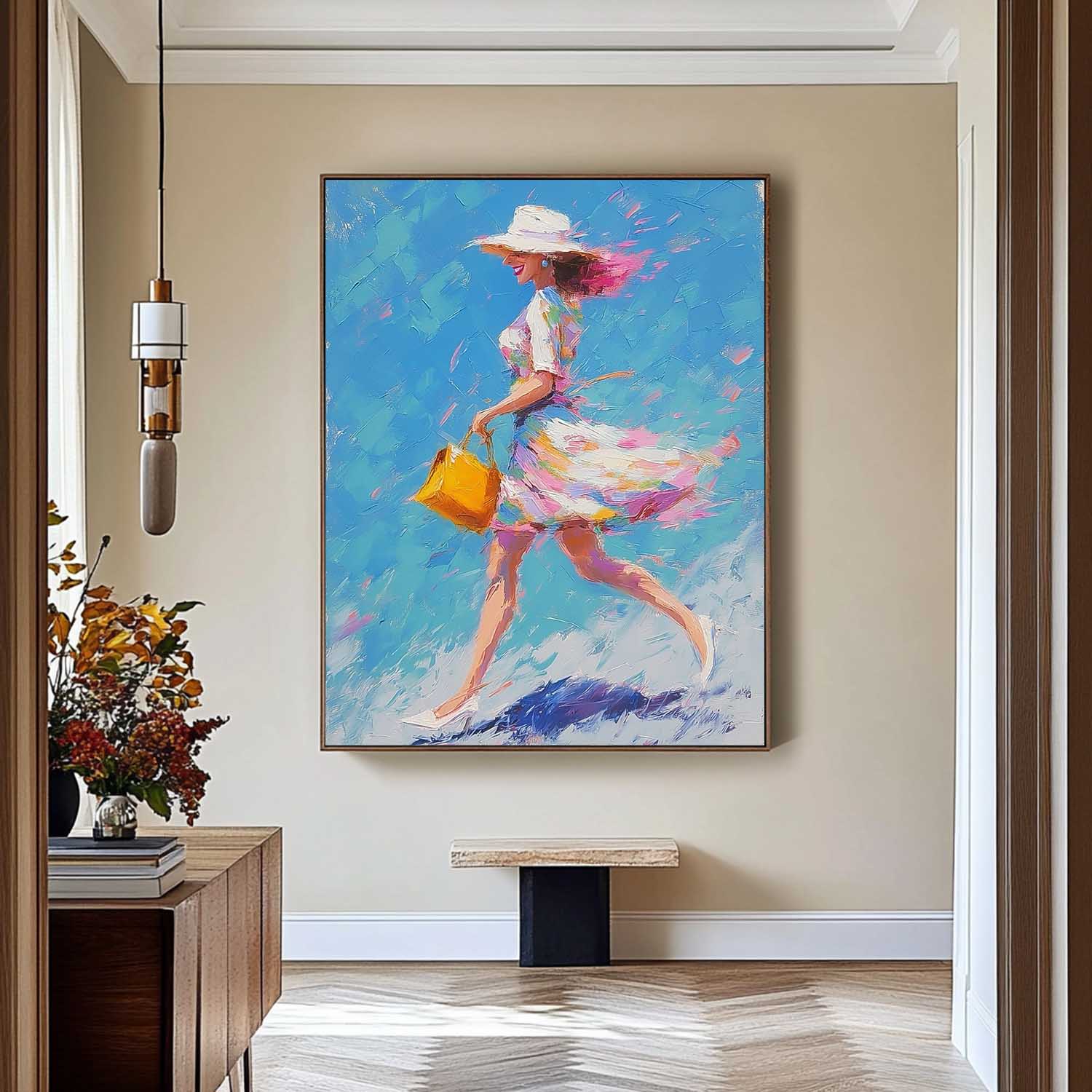 Urban Lady Style Canvas Large Vertical Fashion Wall Decor Sophisticated Gift Vibrant Urban Life Painting