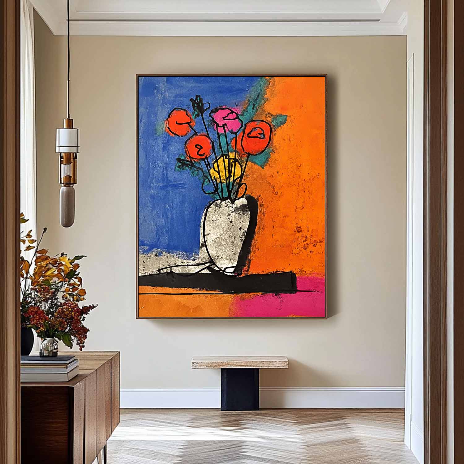 Jardiniere Painting Wall Art Large Colorful Flower Abstract Painting Canvas Original Artwork Decor