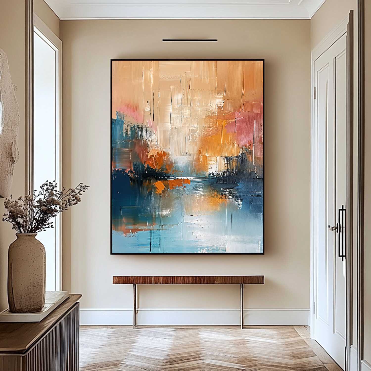 Yellow And Blue Modern Landscape Wall Art Large Abstract Painting On Canvas Original Vertical Scenery Painting