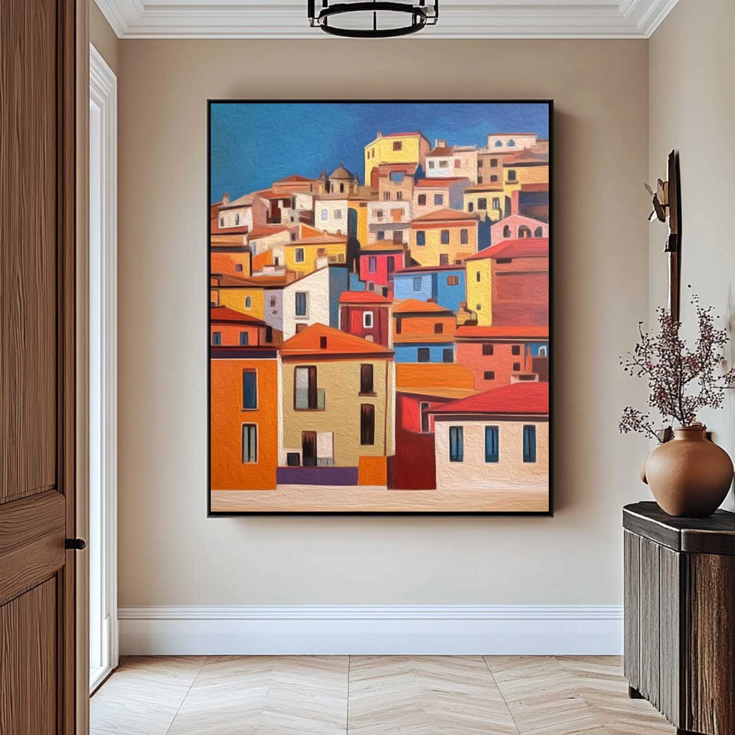 Original Architecture Wall Art Large Realism Acrylic painting Modern Colorful House Oil Painting Home Decor