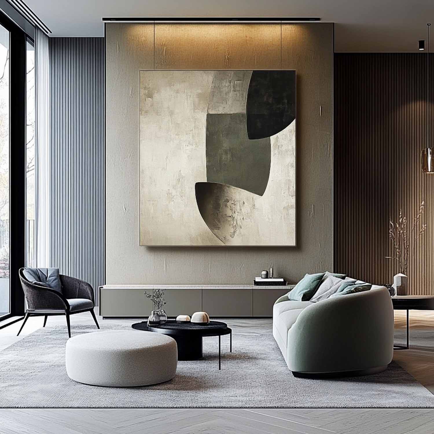Large Irregular Shape Wall Art Green Original Minimalist Artwork Abstract Oil Painting For Living Room