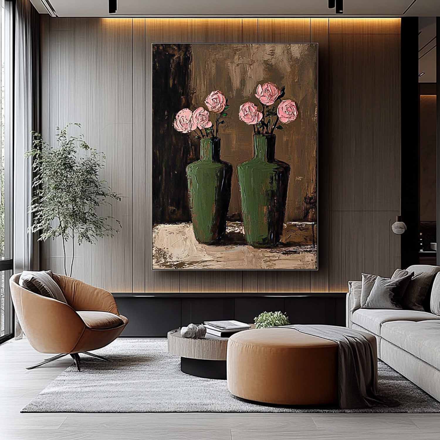 Pink Flowers Acrylic Painting Canvas Original Floral Painting Large Textured Vase Art For Living Room