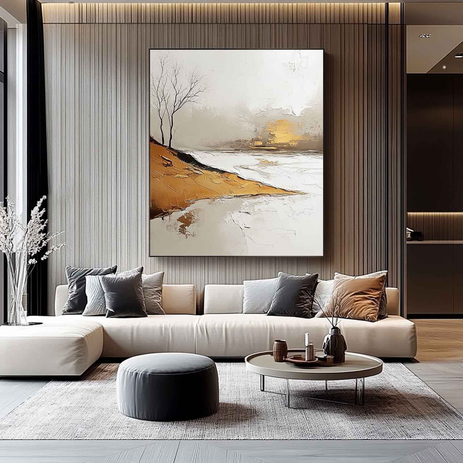 Vllage Landscape Artwork Abstract Scenery Oil Painting Framed Large Minimalism Wall Art Home Decor