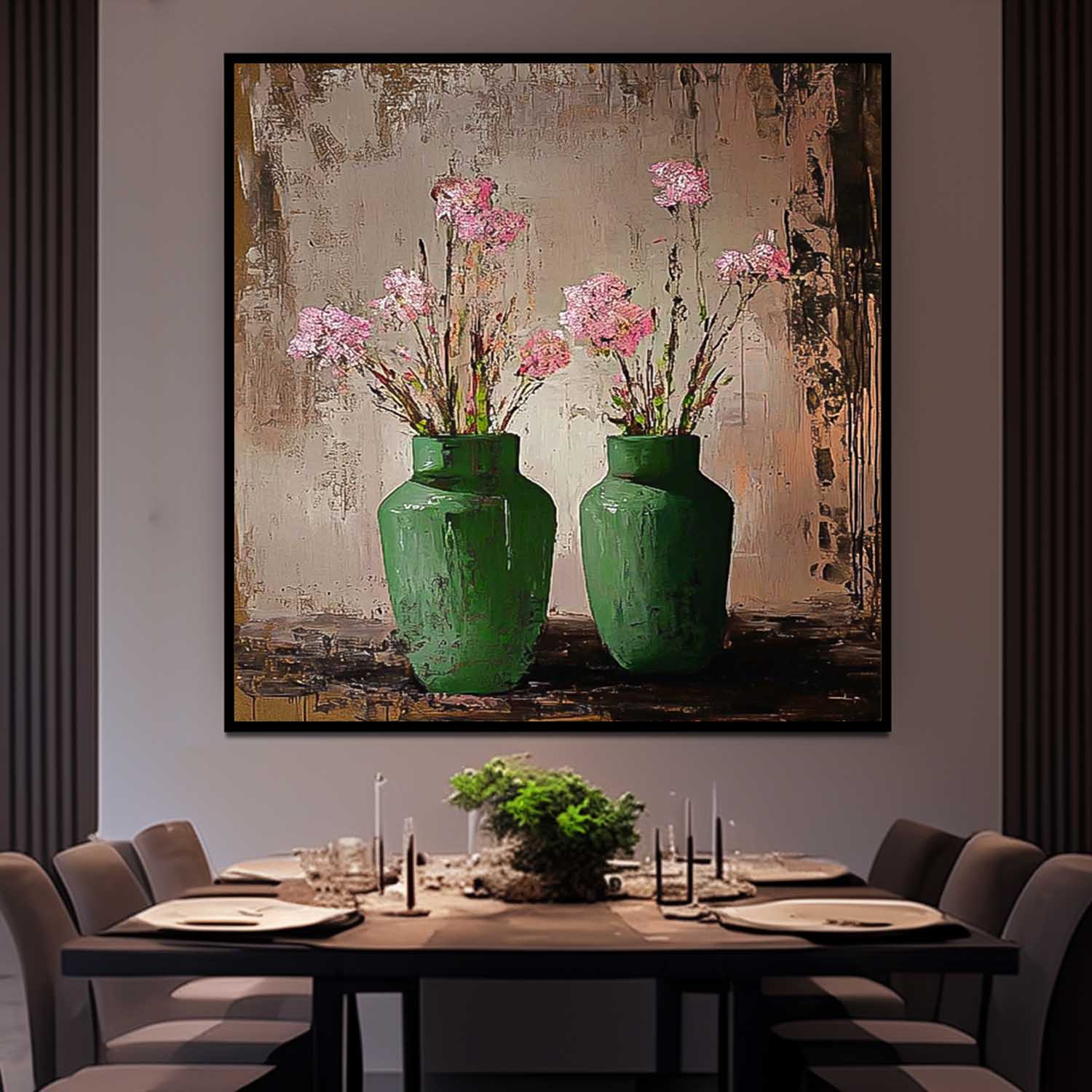 Original Floral Painting Square Large Retro Vase ArtFlowers Acrylic Painting Canvas For Living Room