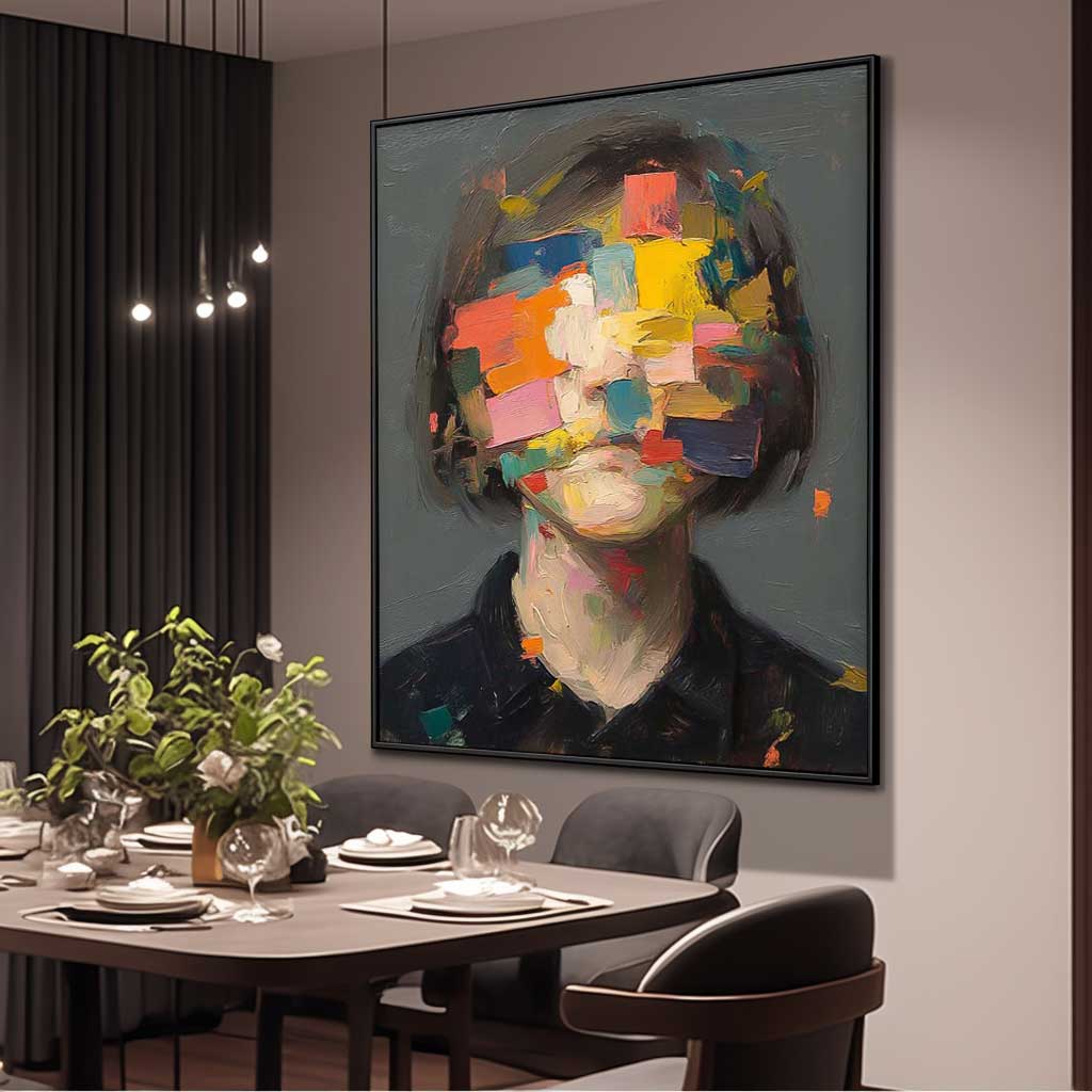 Large Faceless Portrait Painting Abstract Original Lady Painting Woman Face Artwork Colorful Facial 3D Painting
