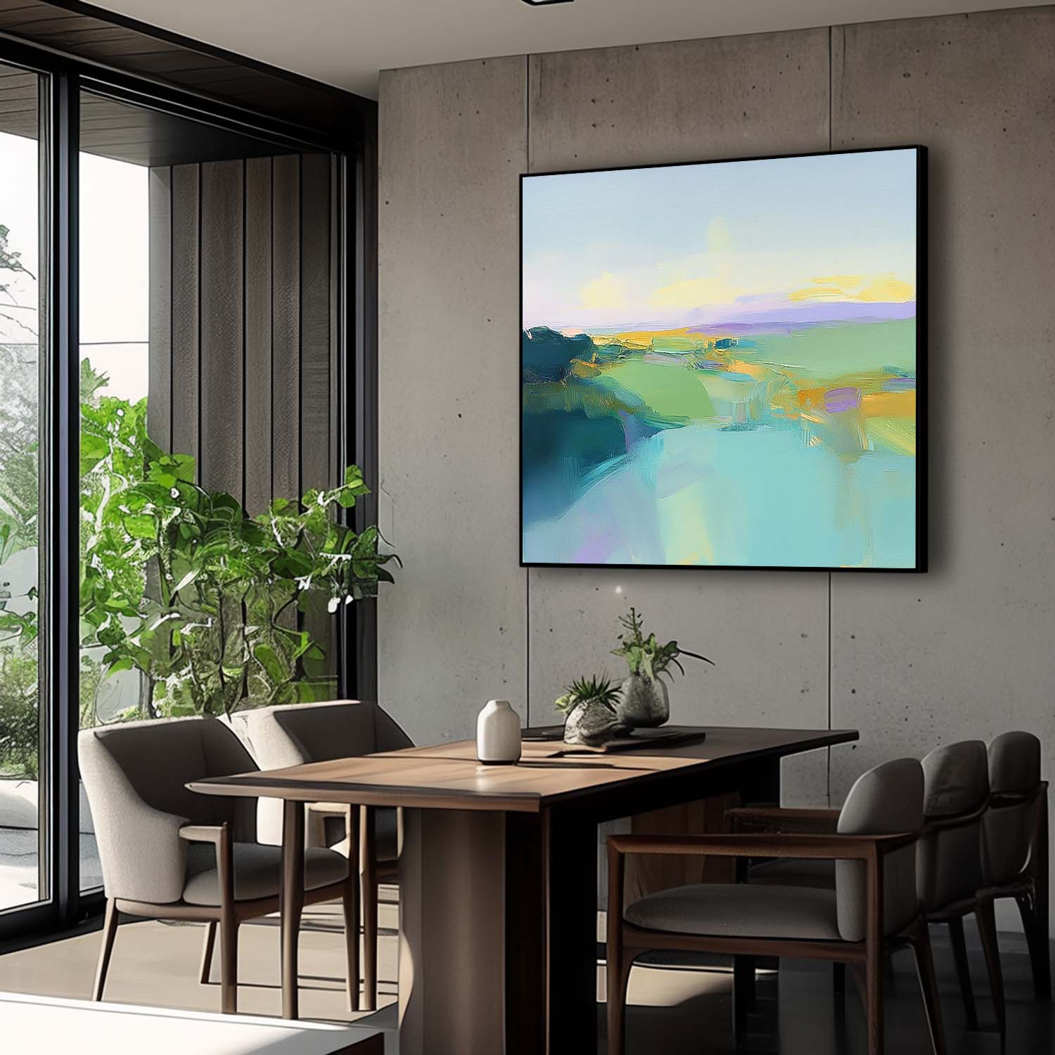 Abstract Texture Canvas Wall Art Abstract Color Landscape painting Large Modern Green Minimalist Painting