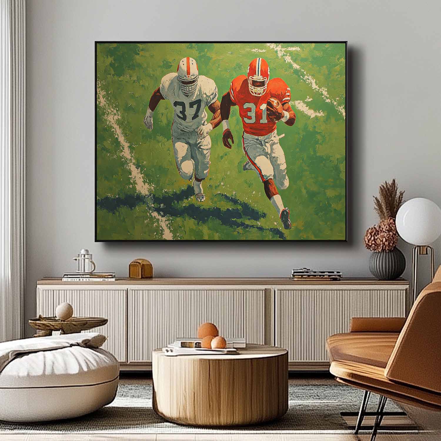 Large Green 3D Texture Oil Painting Original Rugby Canvas Wall Art Custom Work Gift  For Living Room
