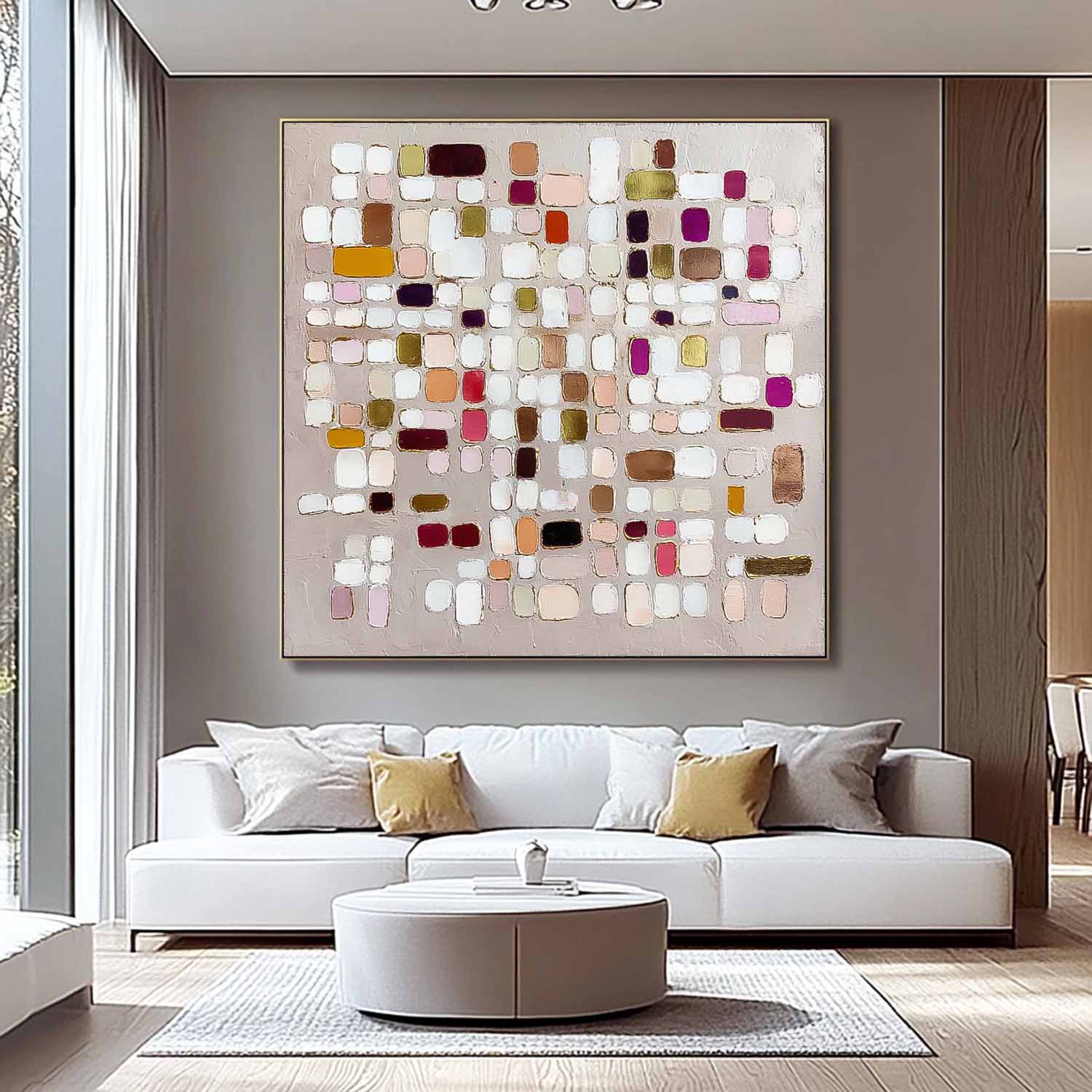 Large Square Color Block Texture Painting Framed Abstract Geometry Acrylic painting Original Wall Art
