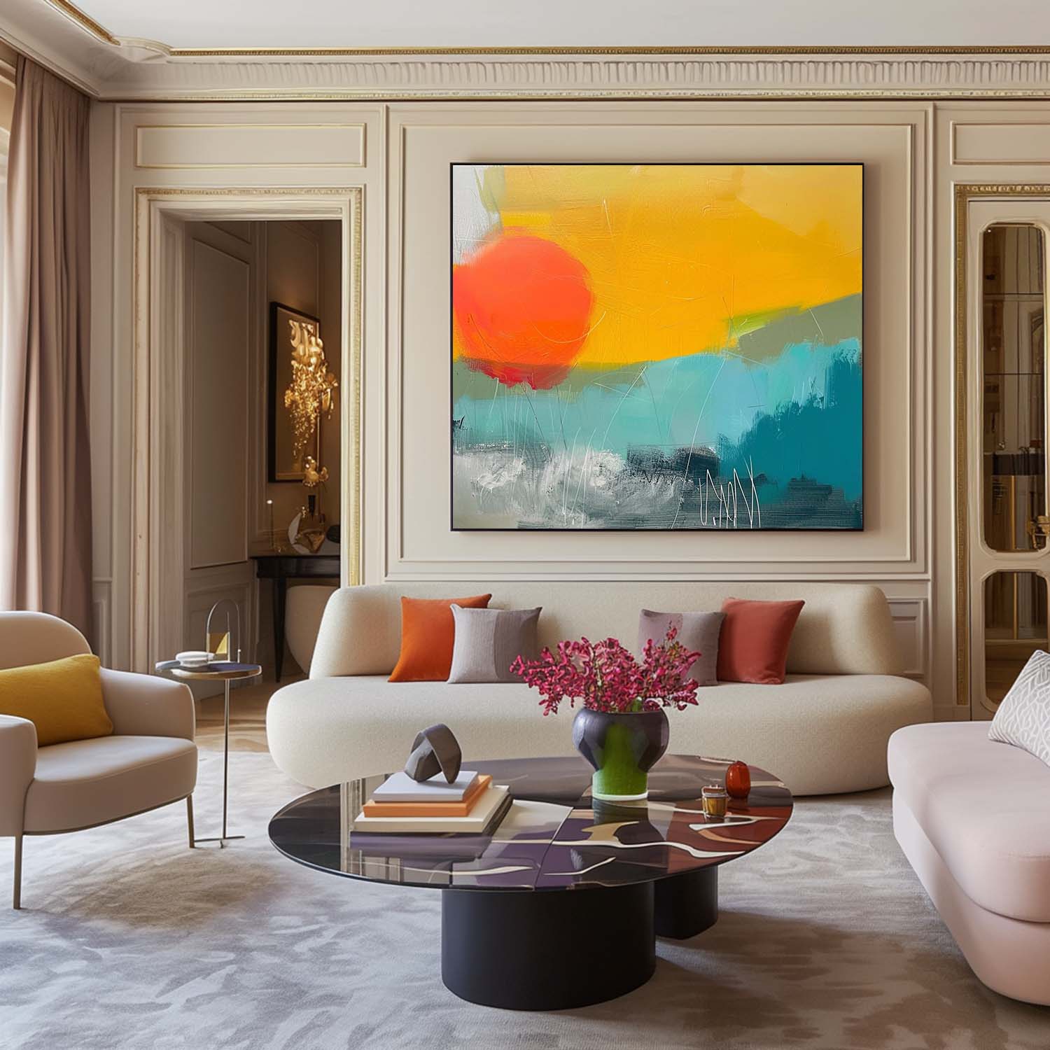 Modern Bright Color Abstract Acrylic painting Graffiti Oil Painting Canvas Original Sunset Artwork