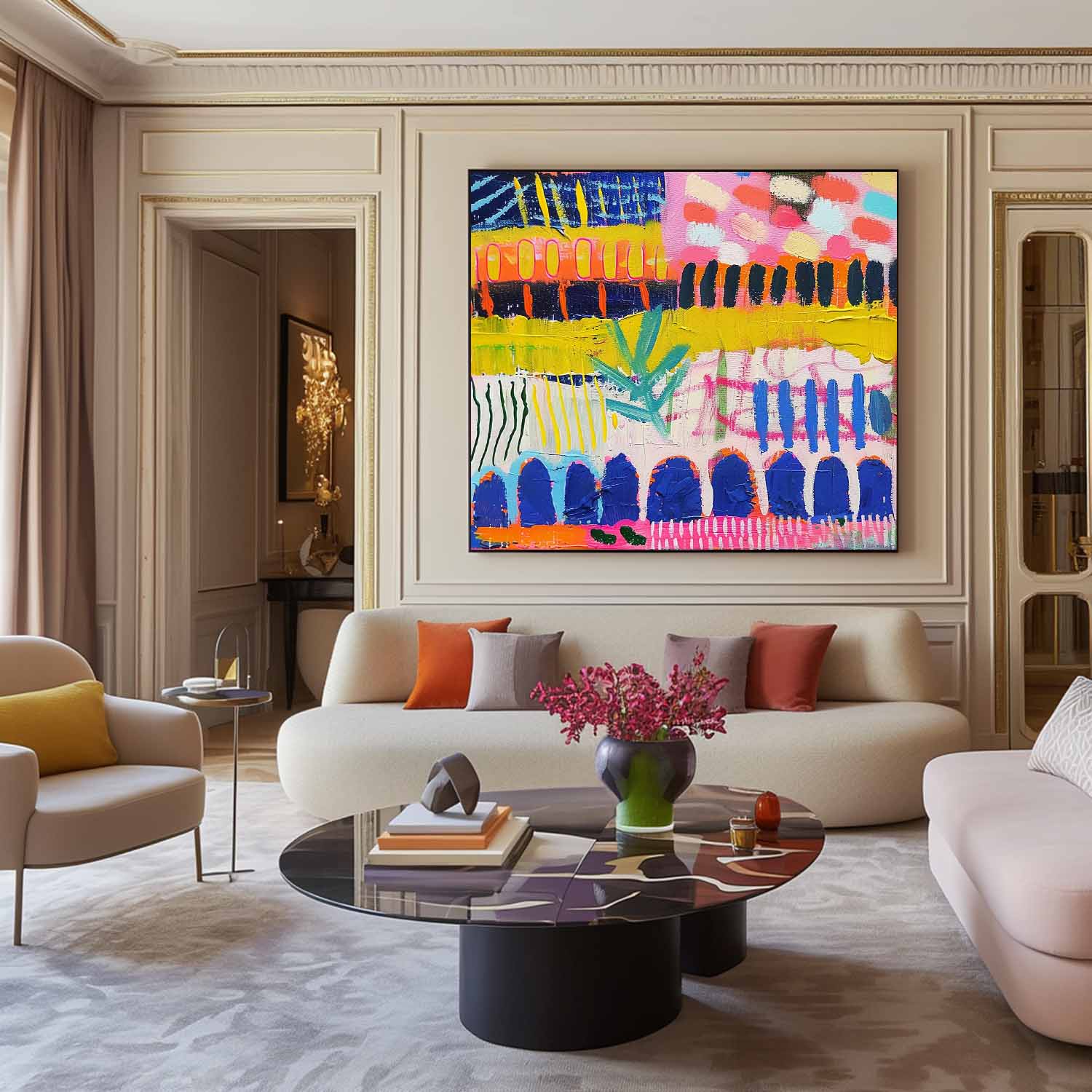 Original Square Canvas Wall Art Modern Textured Artwork Colorful Large Graffiti Abstract Oil Painting