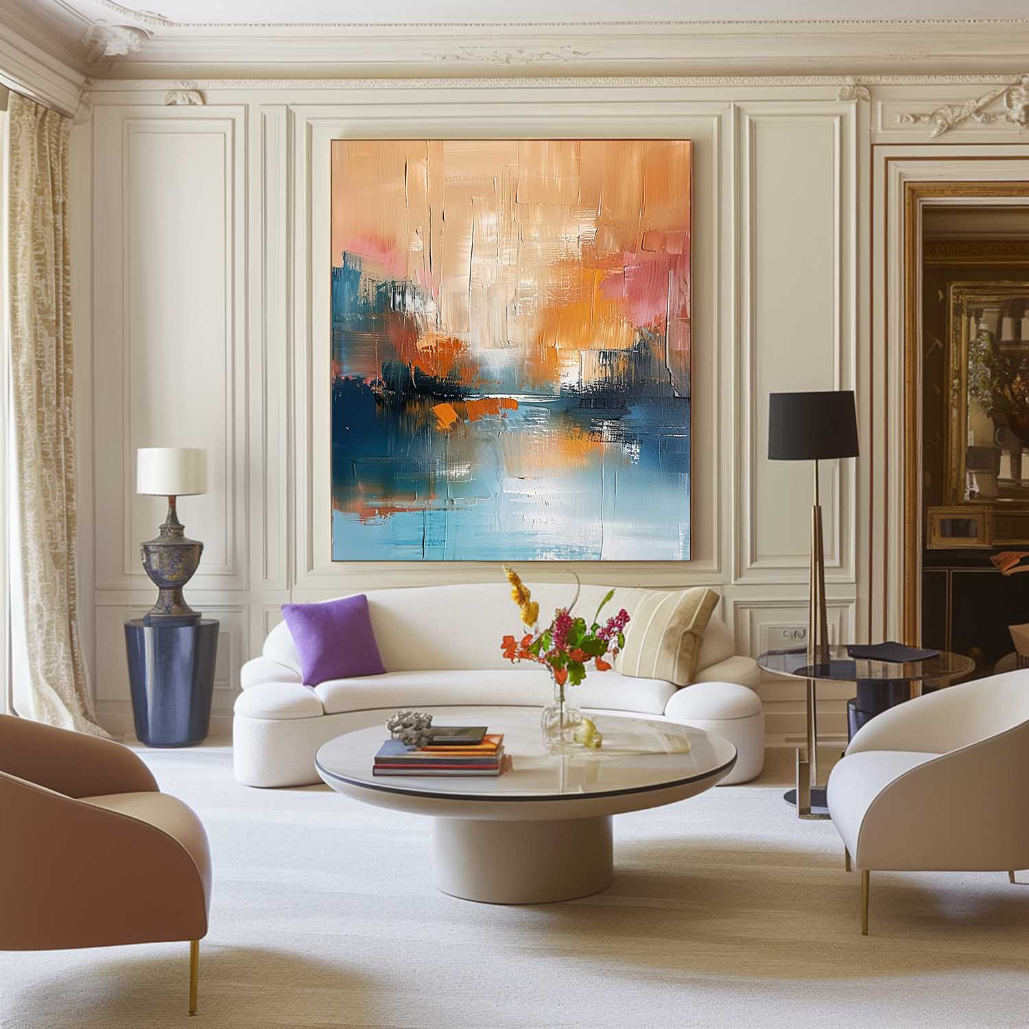 Yellow And Blue Modern Landscape Wall Art Large Abstract Painting On Canvas Original Vertical Scenery Painting