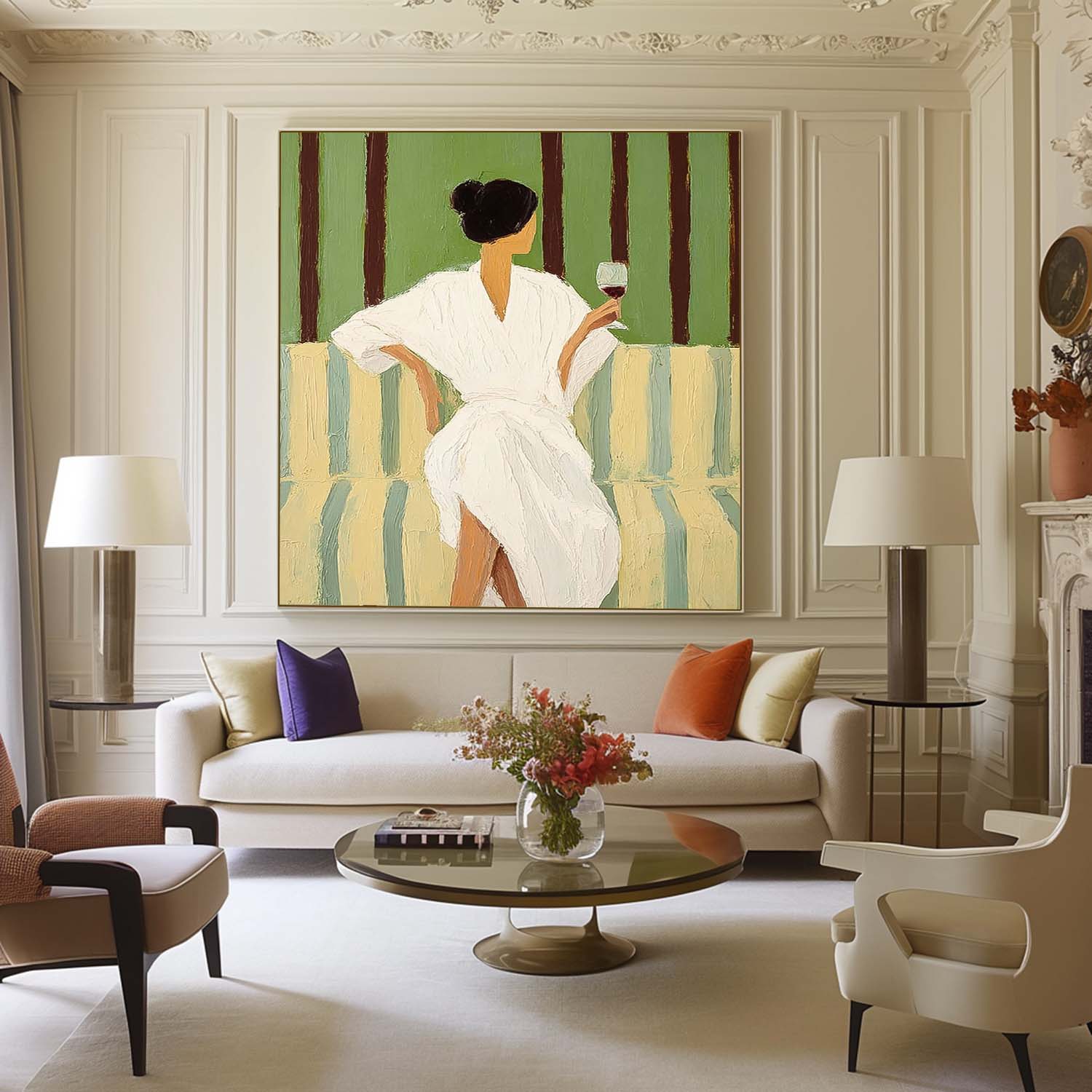 Square Abstract Lady Wearing A Bathrobe Painting Canvas Figure Artwork Original Woman Wall Art