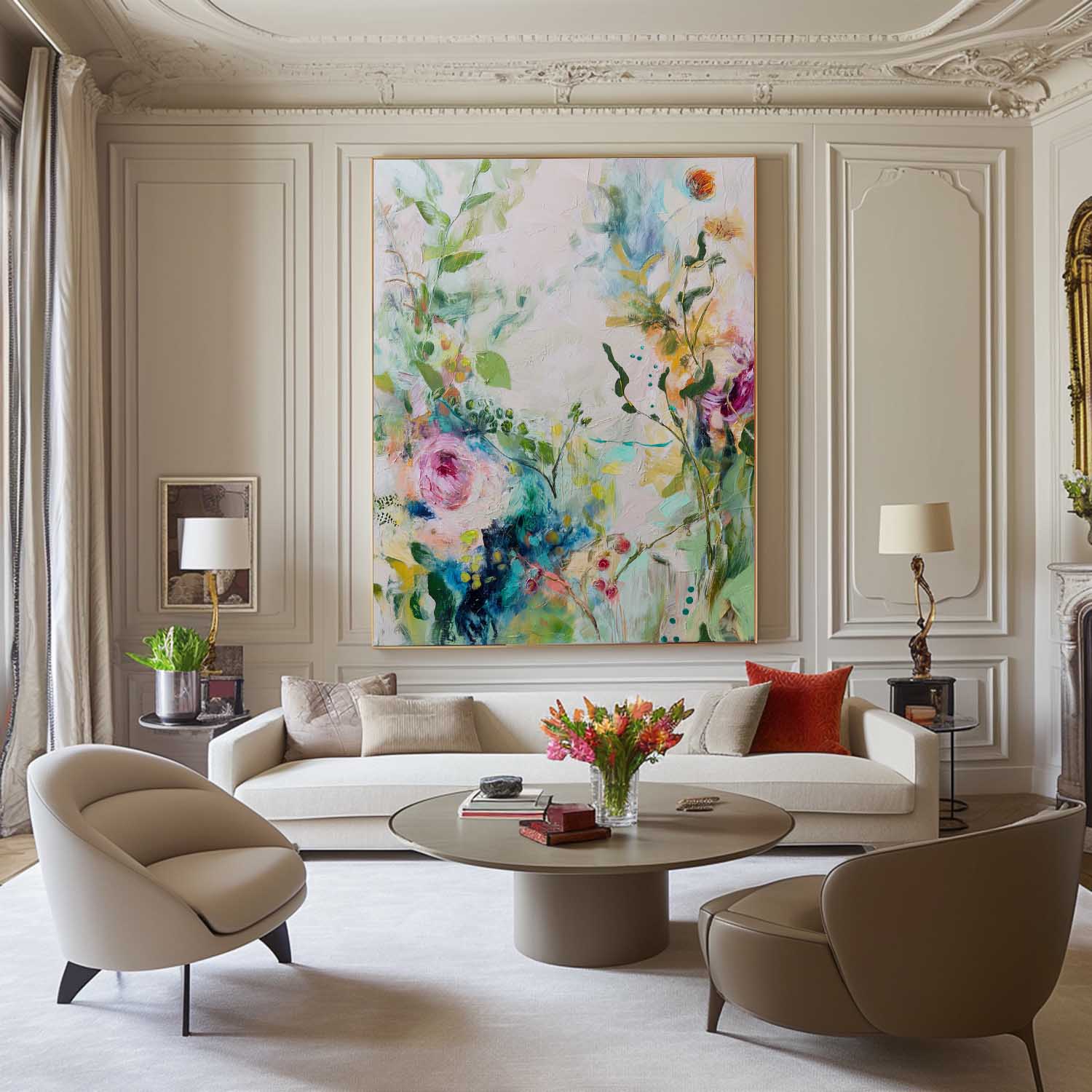 Botanical Painting Nature Wall Art Large Colorful Flower Abstract Painting Canvas Original Artwork Decor
