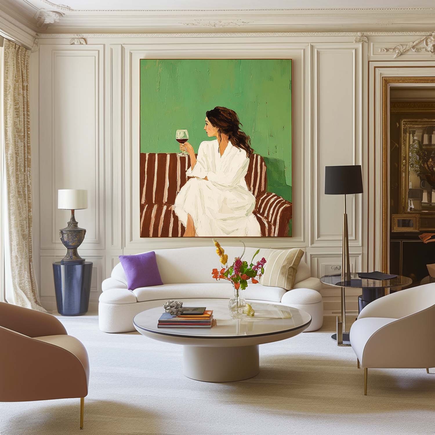 Original Elegant Woman Wall Art Abstract Lady Wearing A Bathrobe Oil Painting Canvas Figure Artwork Framed