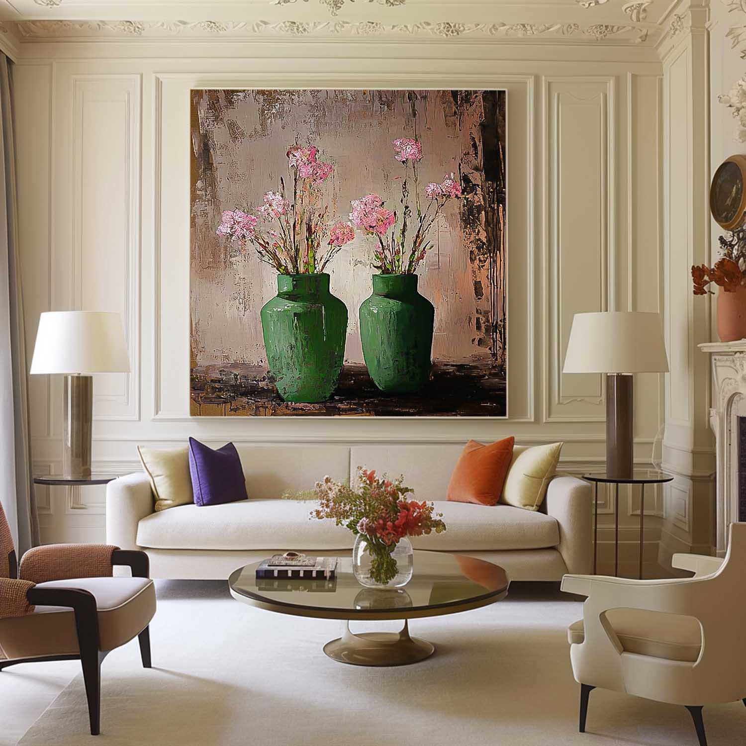 Original Floral Painting Square Large Retro Vase ArtFlowers Acrylic Painting Canvas For Living Room