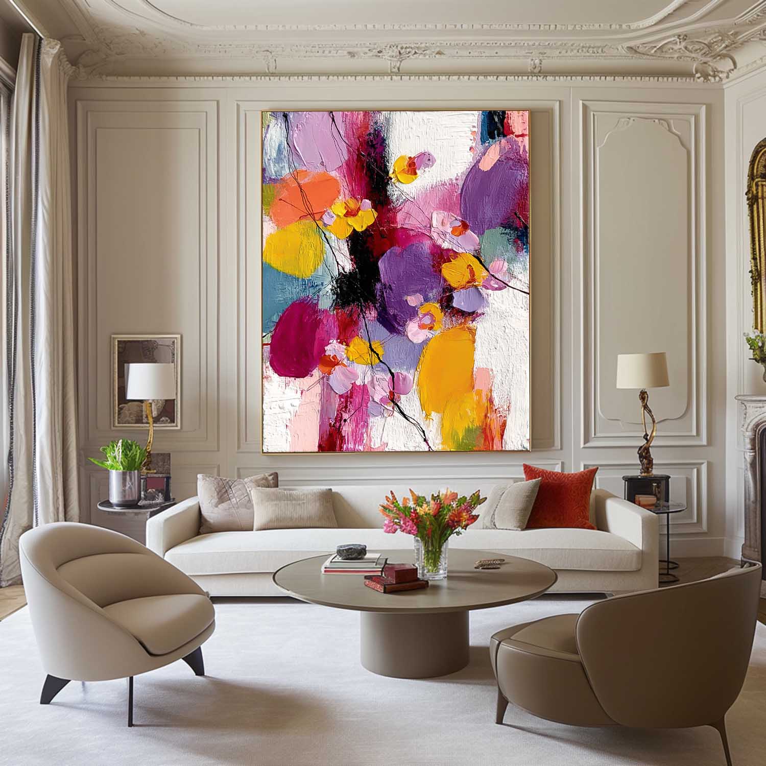 Large Color Flower Abstract Painting Canvas Original Graffiti Artwork Texture Plant Wall Art Home Decor