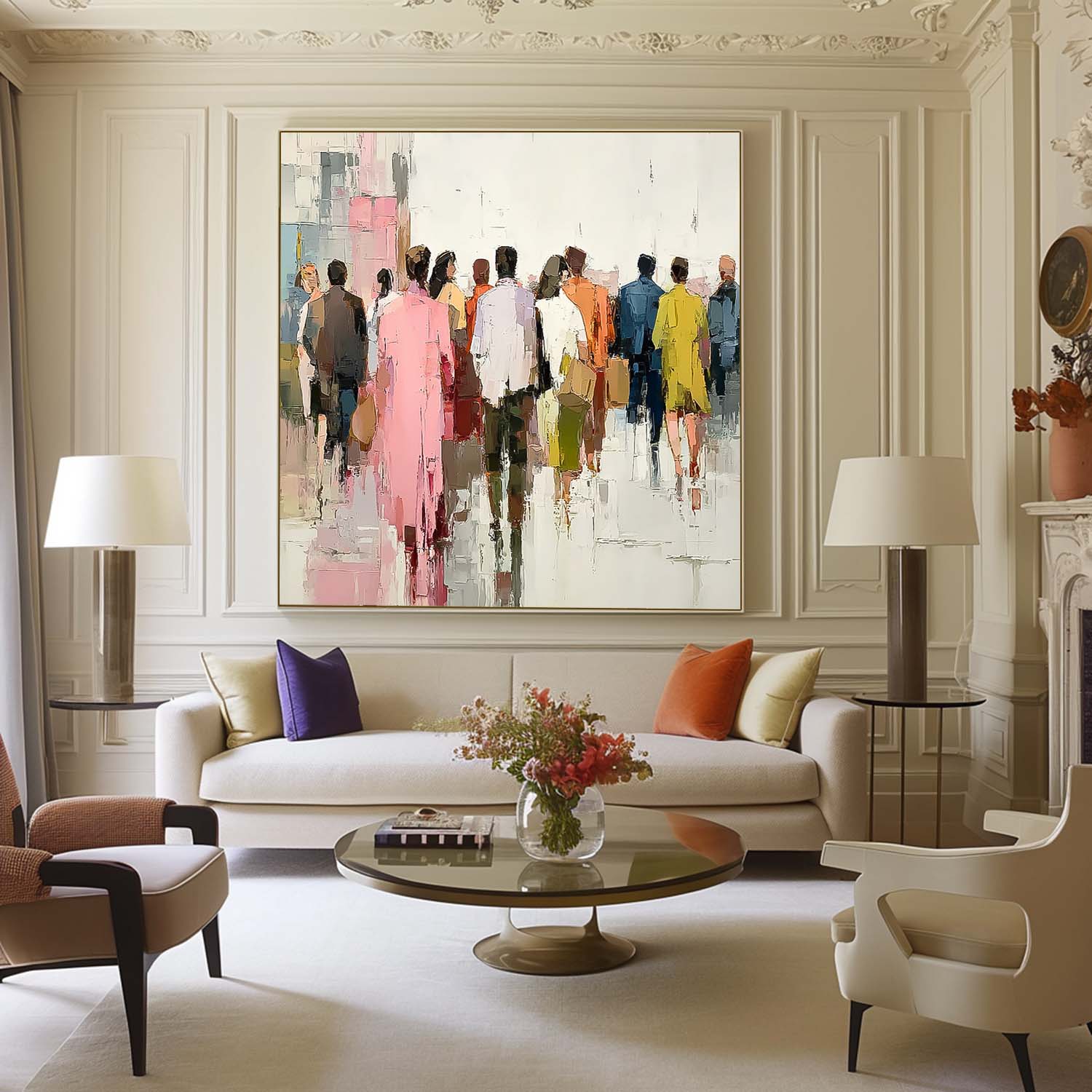 Abstract Figure Painting Canvas Large Multi-person Street Wall Art Original Passerby Features Artwork