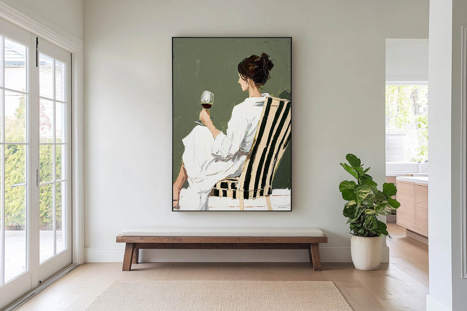 Abstract Lady Wearing A Bathrobe Oil Painting Canvas Figure Artwork Framed Original Elegant Woman Wall Art