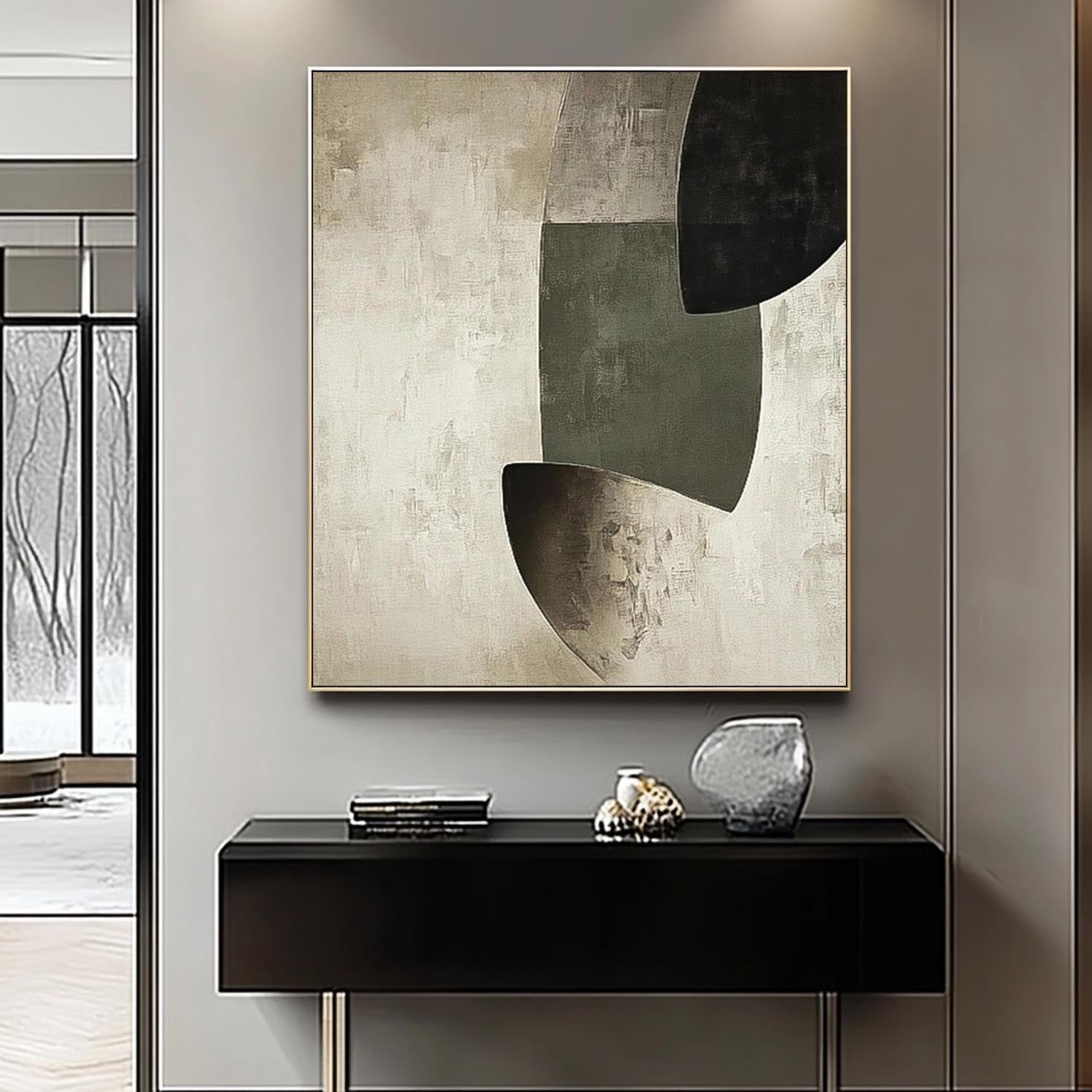 Large Irregular Shape Wall Art Green Original Minimalist Artwork Abstract Oil Painting For Living Room