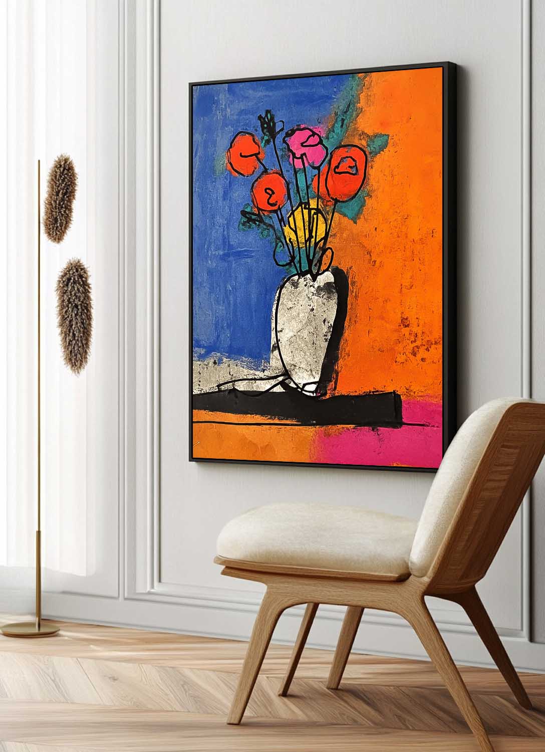 Jardiniere Painting Wall Art Large Colorful Flower Abstract Painting Canvas Original Artwork Decor
