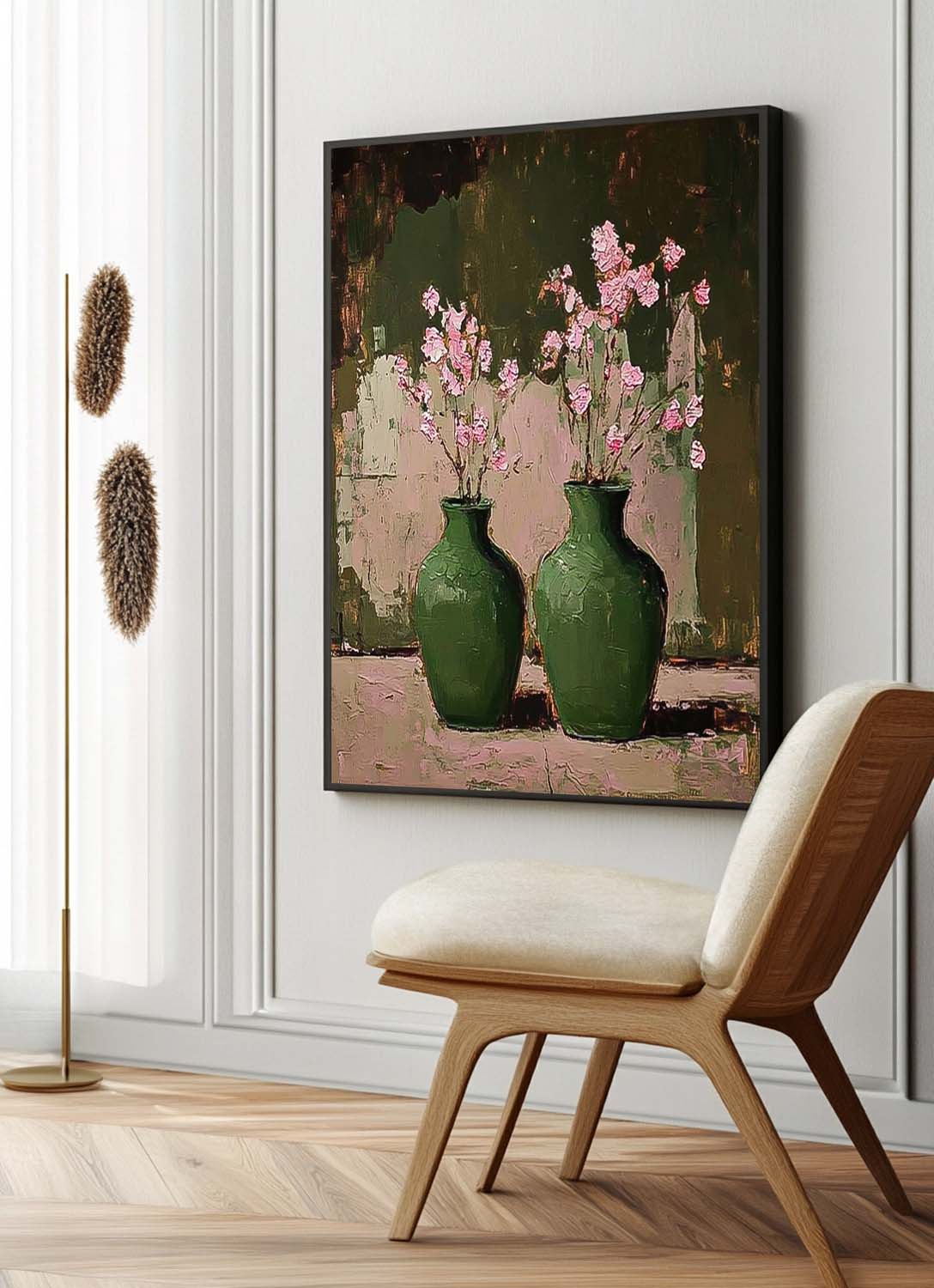 Square Large Retro Vase ArtFlowers Acrylic Painting Canvas Original Floral Painting For Living Room