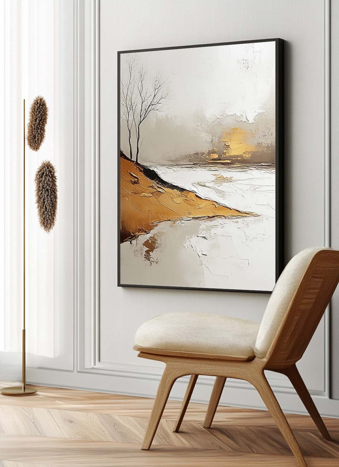 Vllage Landscape Artwork Abstract Scenery Oil Painting Framed Large Minimalism Wall Art Home Decor