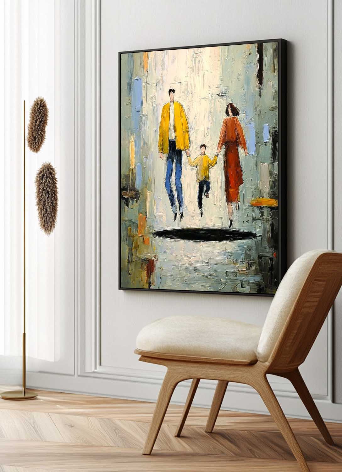 Minimalist Family Wall Art Modern City Silhouette Original Neutral Background Oil Painting Home Decor