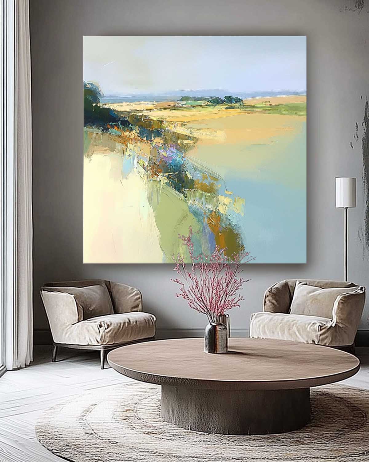 Abstract Landscape Scraper painting Large Abstract Texture Canvas Wall Art Modern Green Minimalist Painting