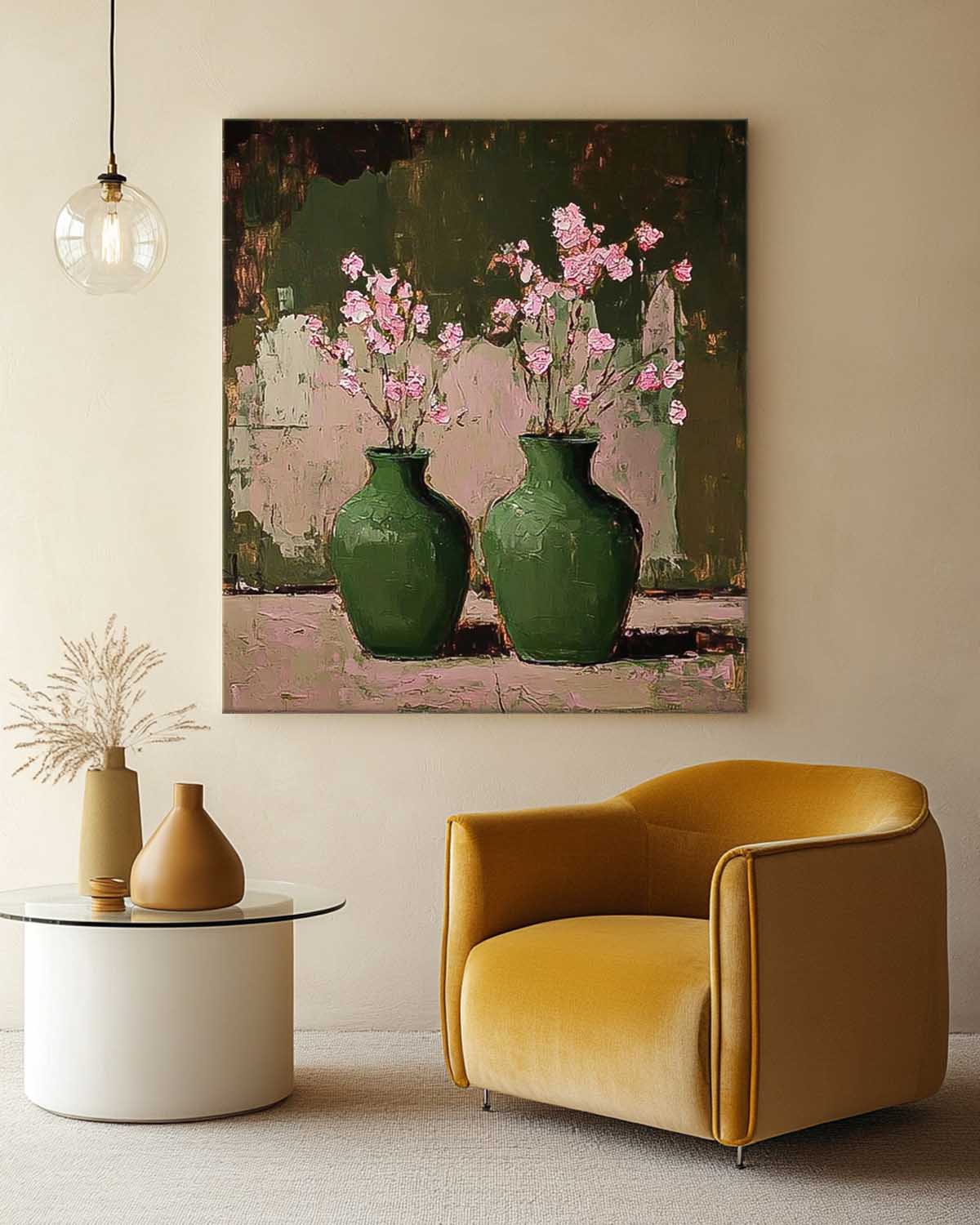 Square Large Retro Vase ArtFlowers Acrylic Painting Canvas Original Floral Painting For Living Room