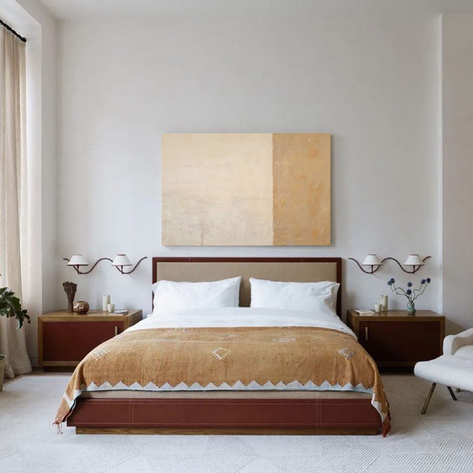 Large Beige And Yellow Abstract Acrylic Painting Framed Original Wall Art Texture Minimalist Oil Painting Living Room Decor