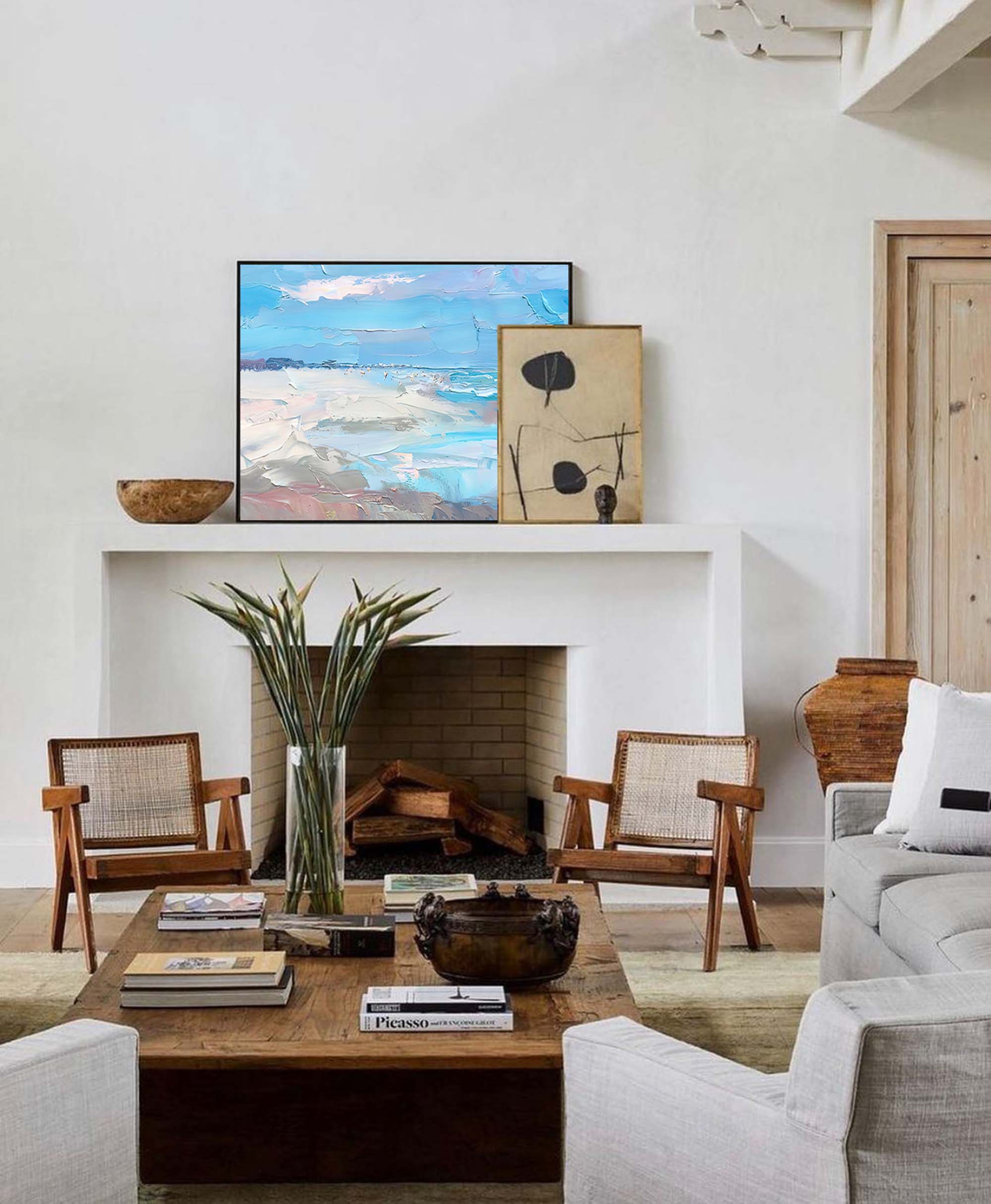 Original Blue Ocean Abstract Oil Painting Large Ocean Beach 3D Texture Painting Ocean Canvas Wall Art Living Room Decor