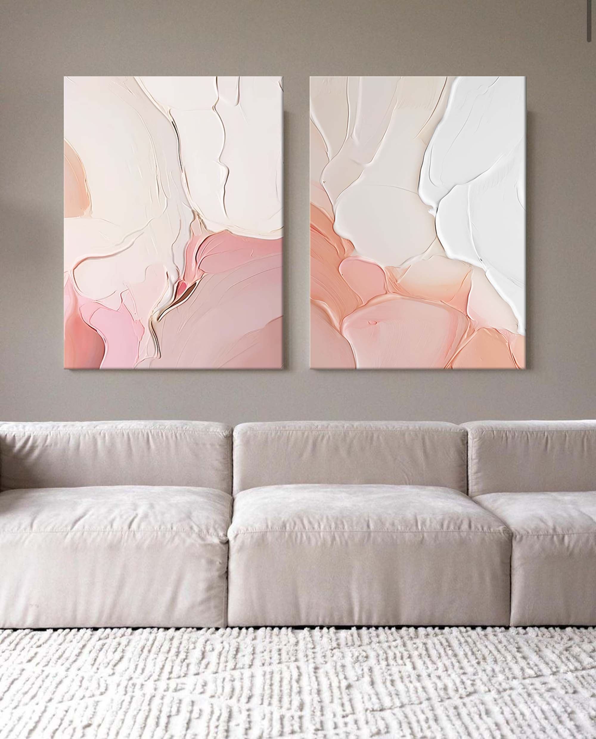 Set of 2 Pink Large Abstract Oil Painting Modern Wall Art Original Texture Oil Painting Living Room Decor
