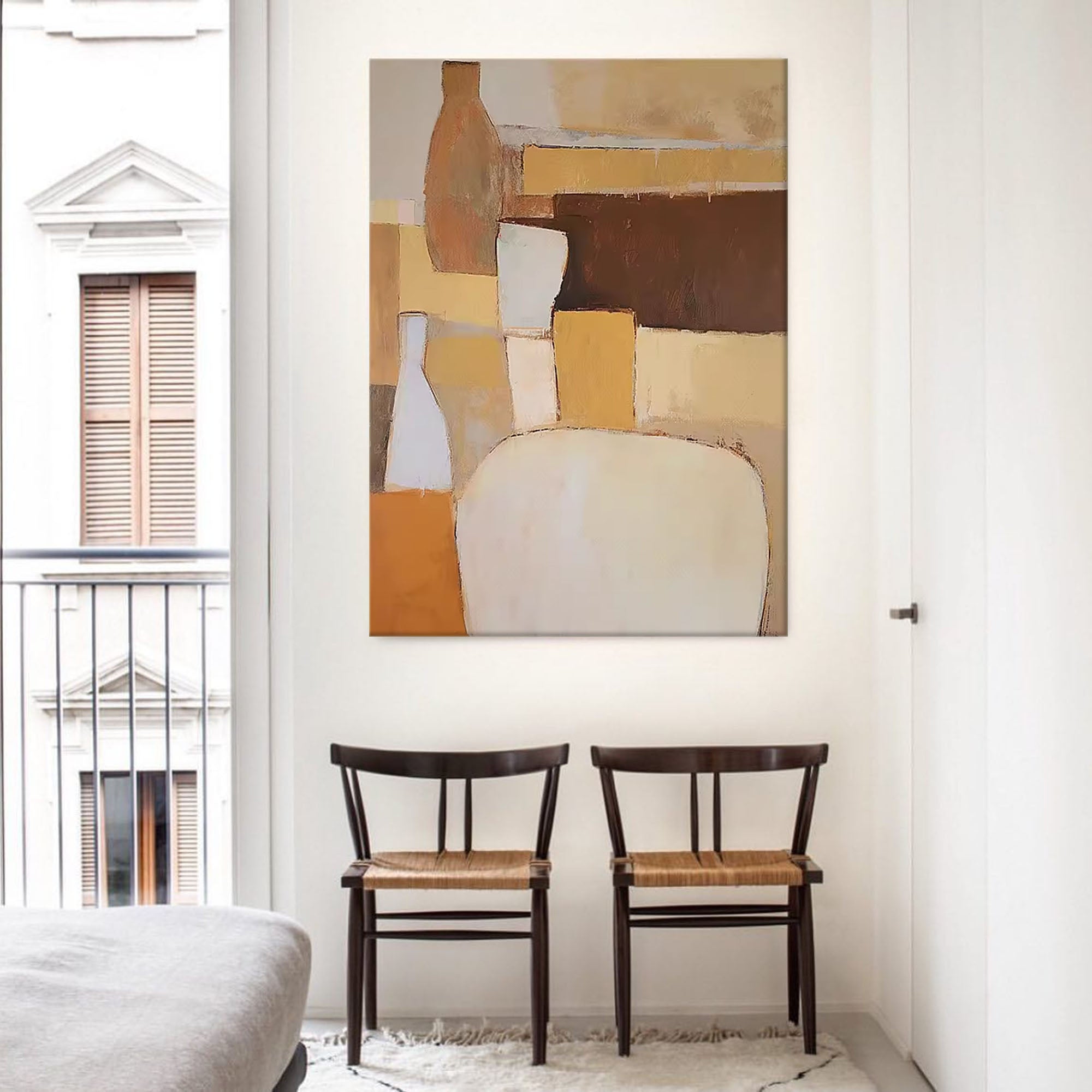 Original Abstract Oil Painting On Canvas Geometric Large Composition Artwork Framed Living Room Decor