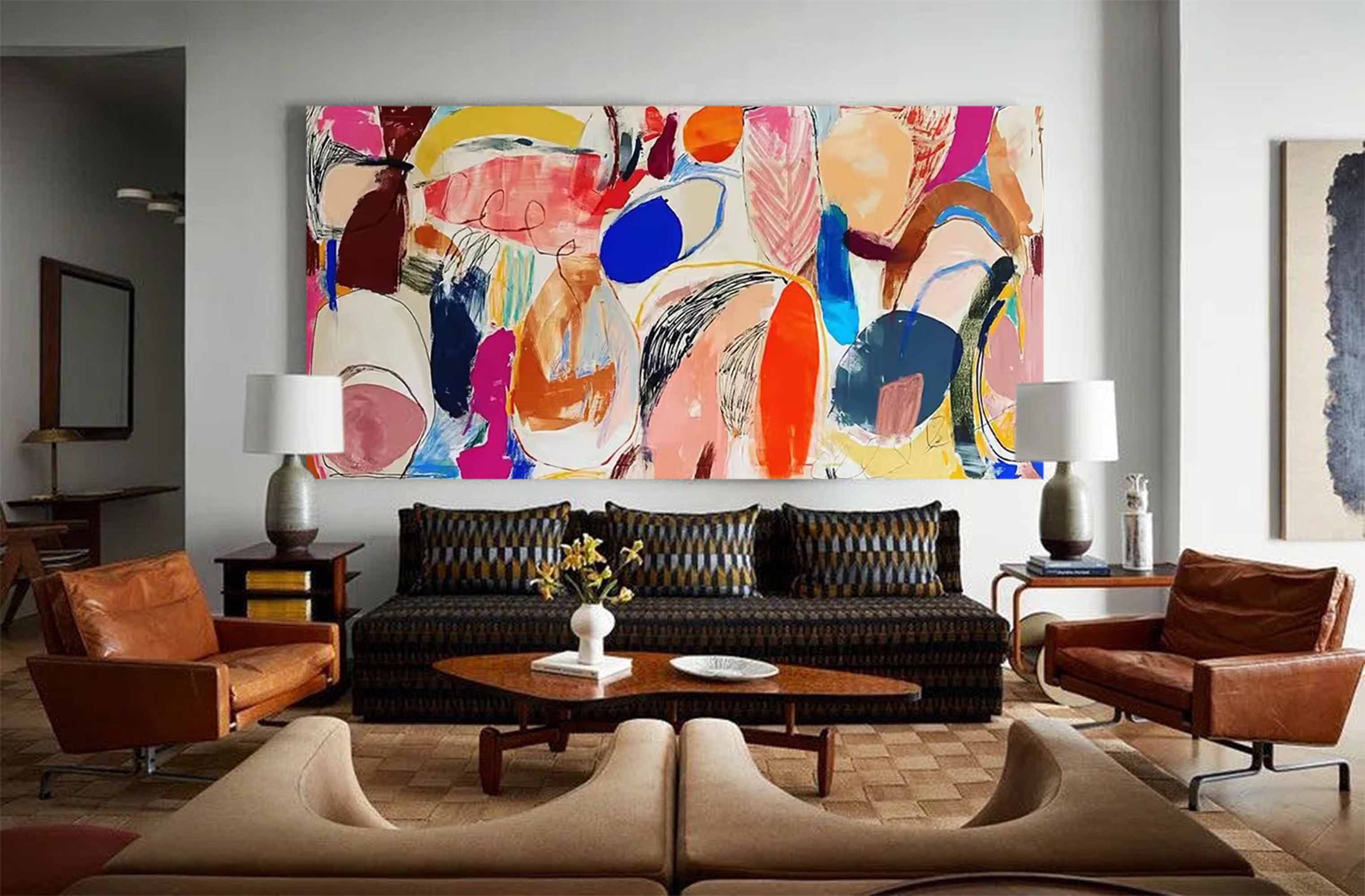 Colorful Abstract Large Painting On Canvas Contemporary Acrylic Painting Modern Wall Art Living Room