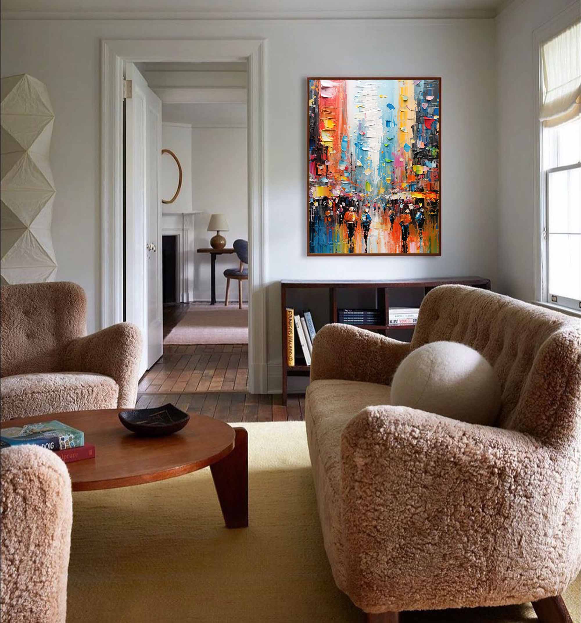 Large Colorful Abstract Cityscape Oil Painting On Canvas Original Urban Scene Art Modern Colorful Wall Art Living Room