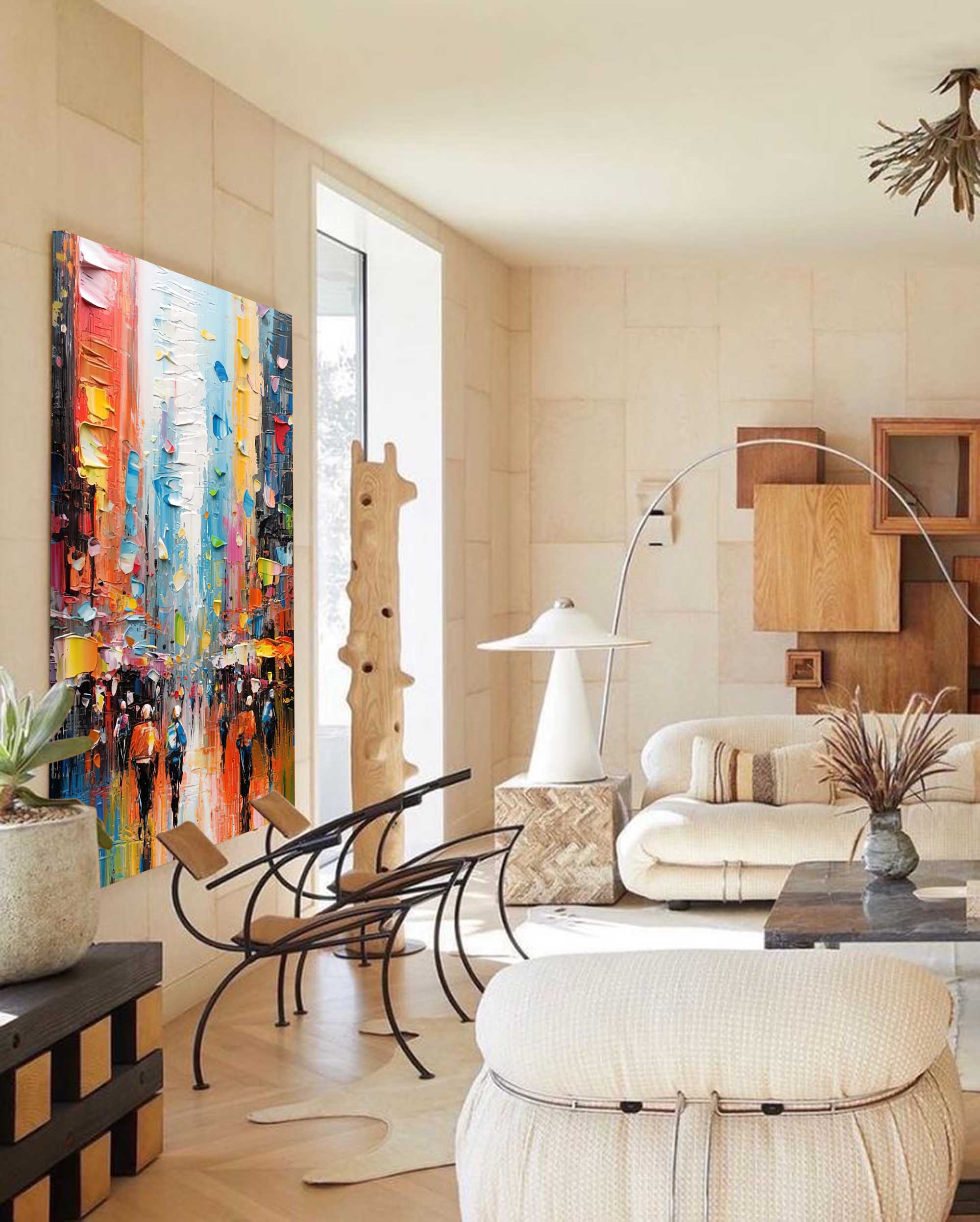 Large Colorful Abstract Cityscape Oil Painting On Canvas Original Urban Scene Art Modern Colorful Wall Art Living Room