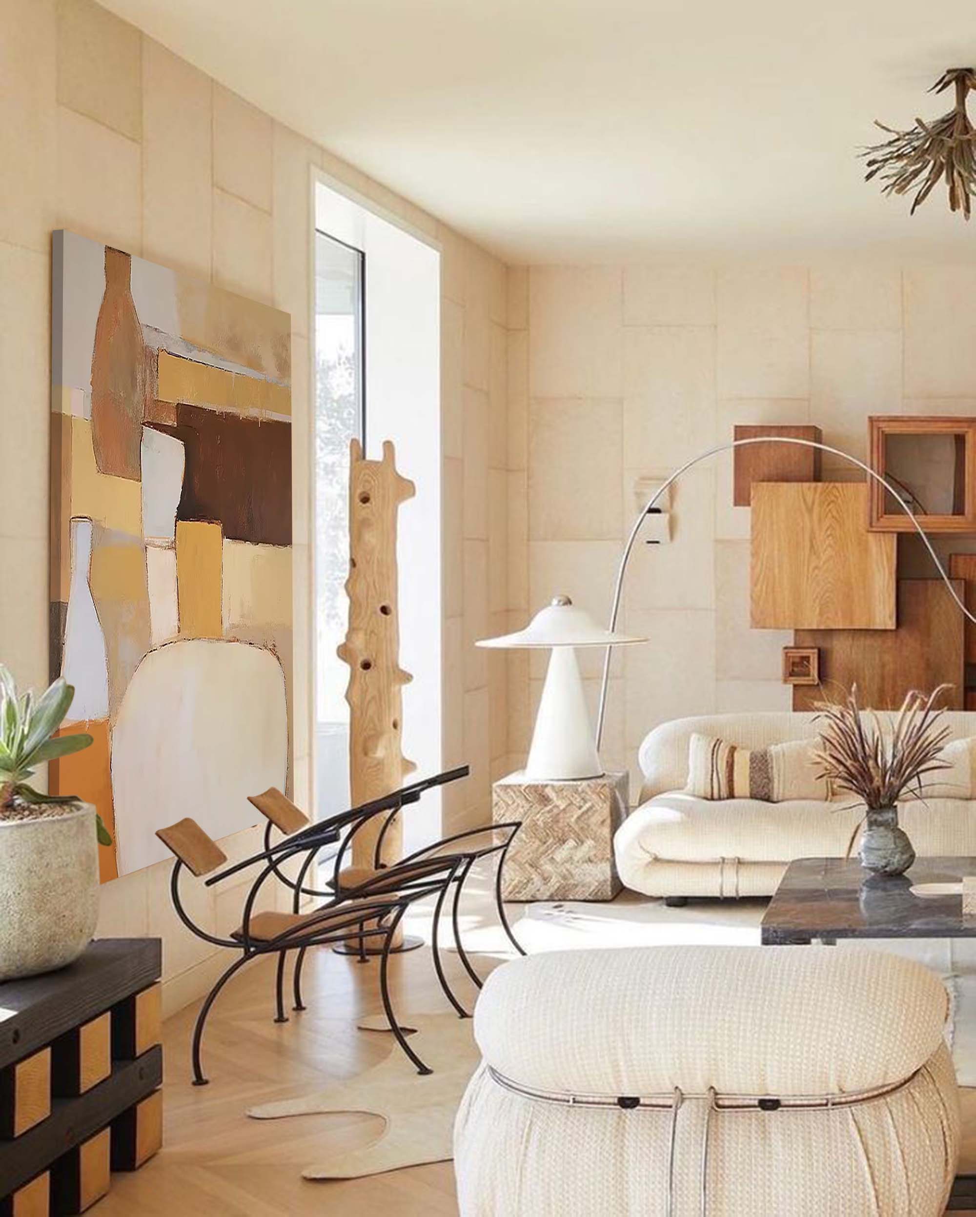 Original Abstract Oil Painting On Canvas Geometric Large Composition Artwork Framed Living Room Decor