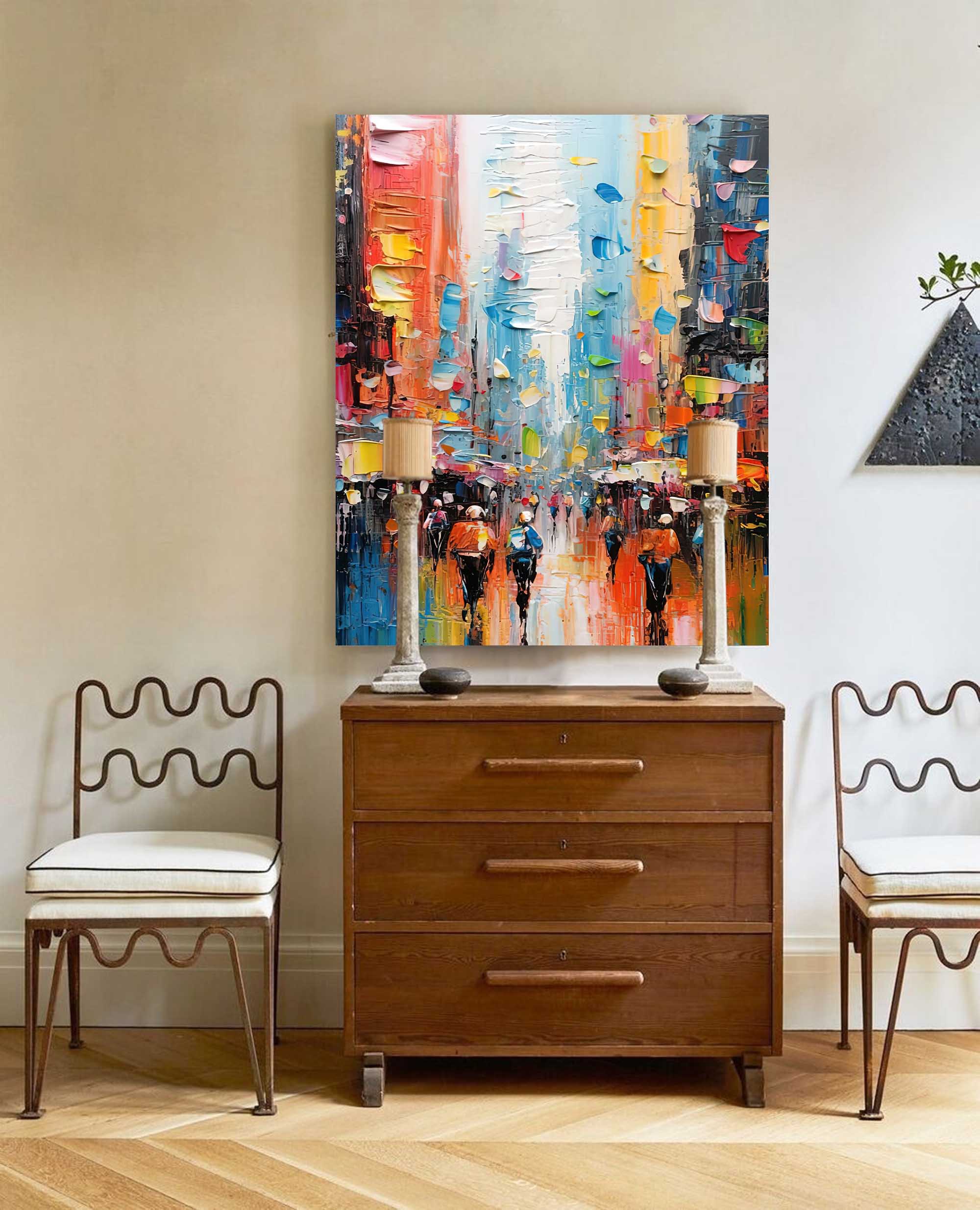 Large Colorful Abstract Cityscape Oil Painting On Canvas Original Urban Scene Art Modern Colorful Wall Art Living Room