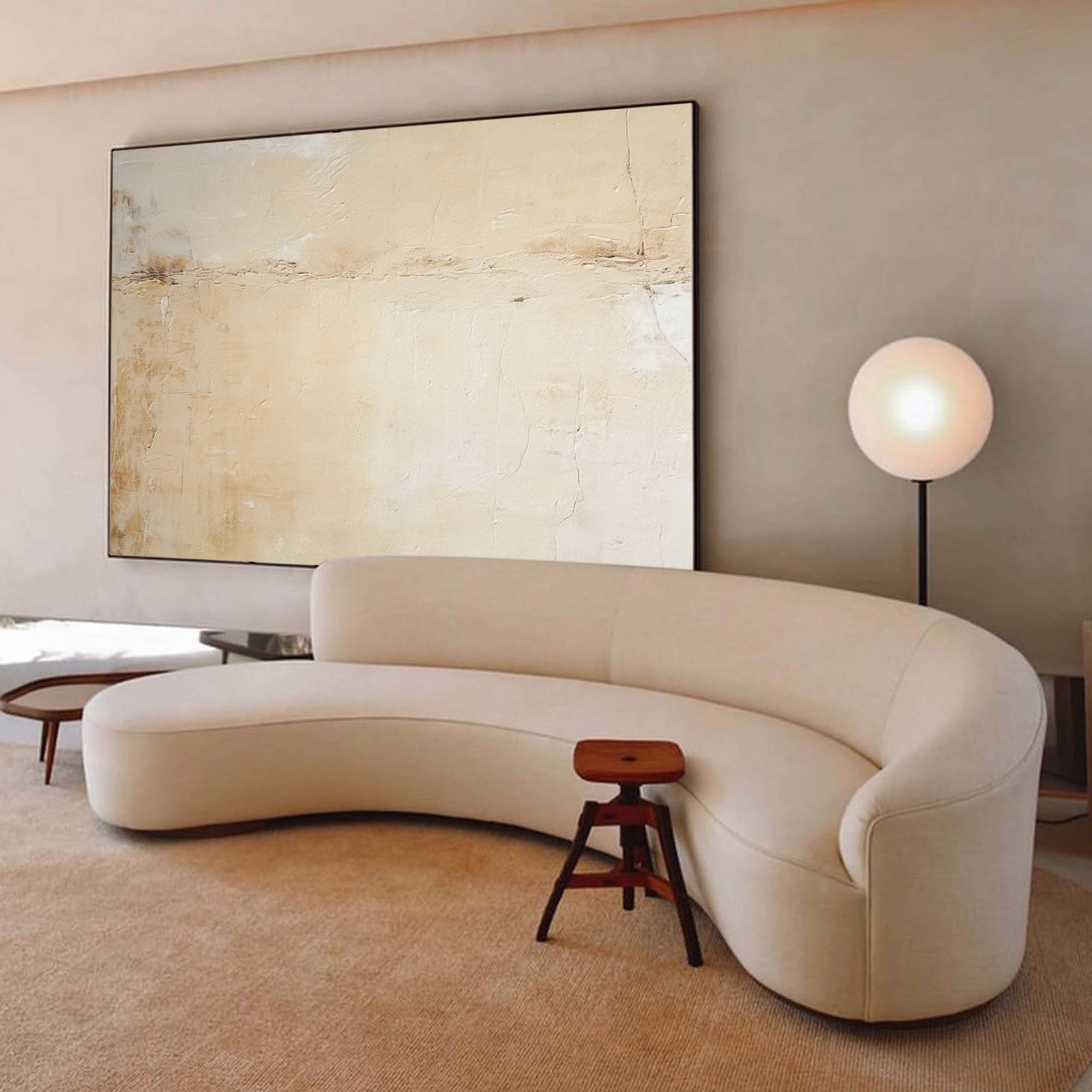 Original Beige Minimalist Abstract Acrylic Painting Framed Large Wall Art Texture Abstract Oil Painting Home Decor