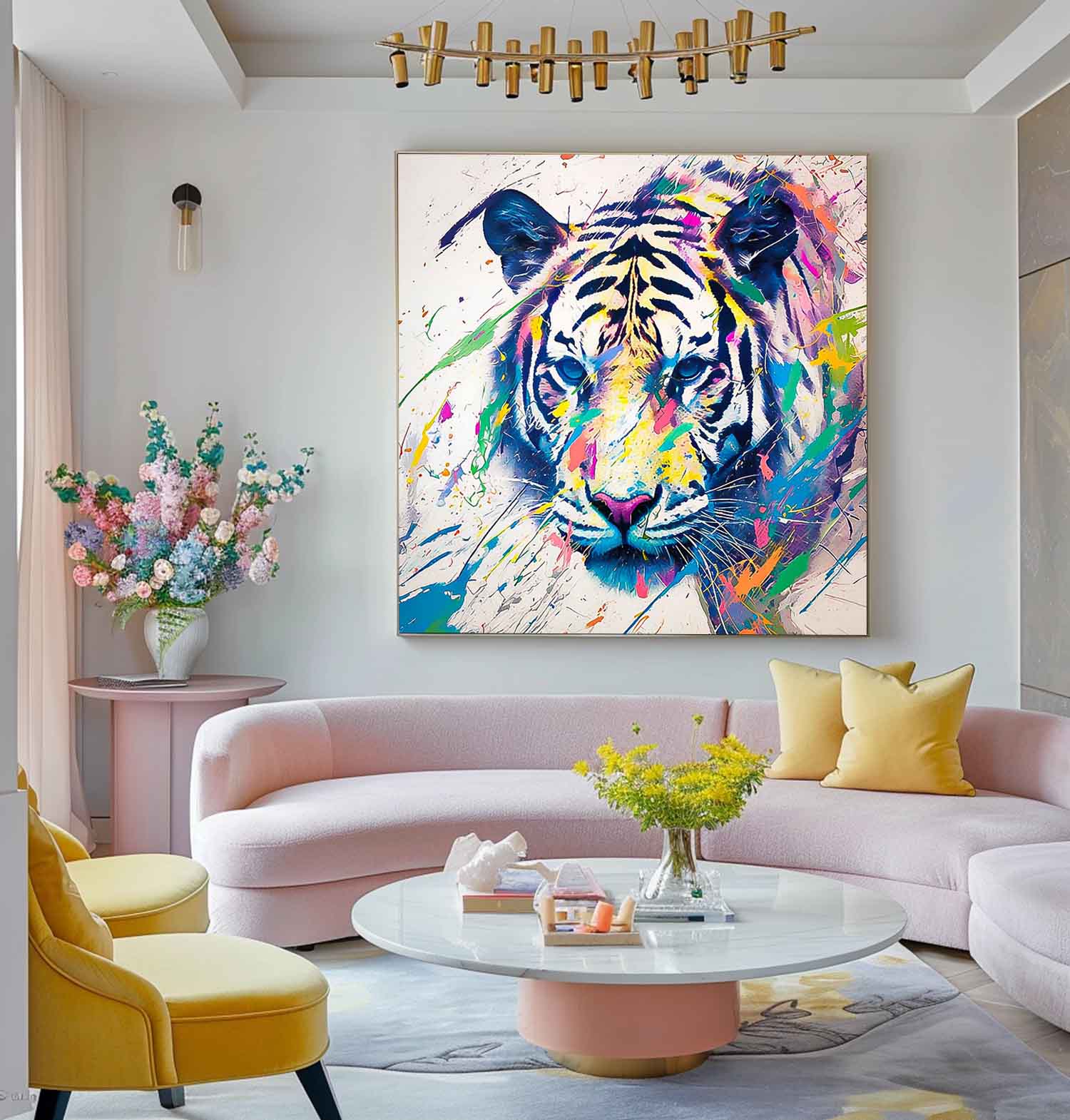 Large Colorful Animal Artwork Original Lovely Tiger Wall Art Square Tiger Oil Painting Canvas Home Decor