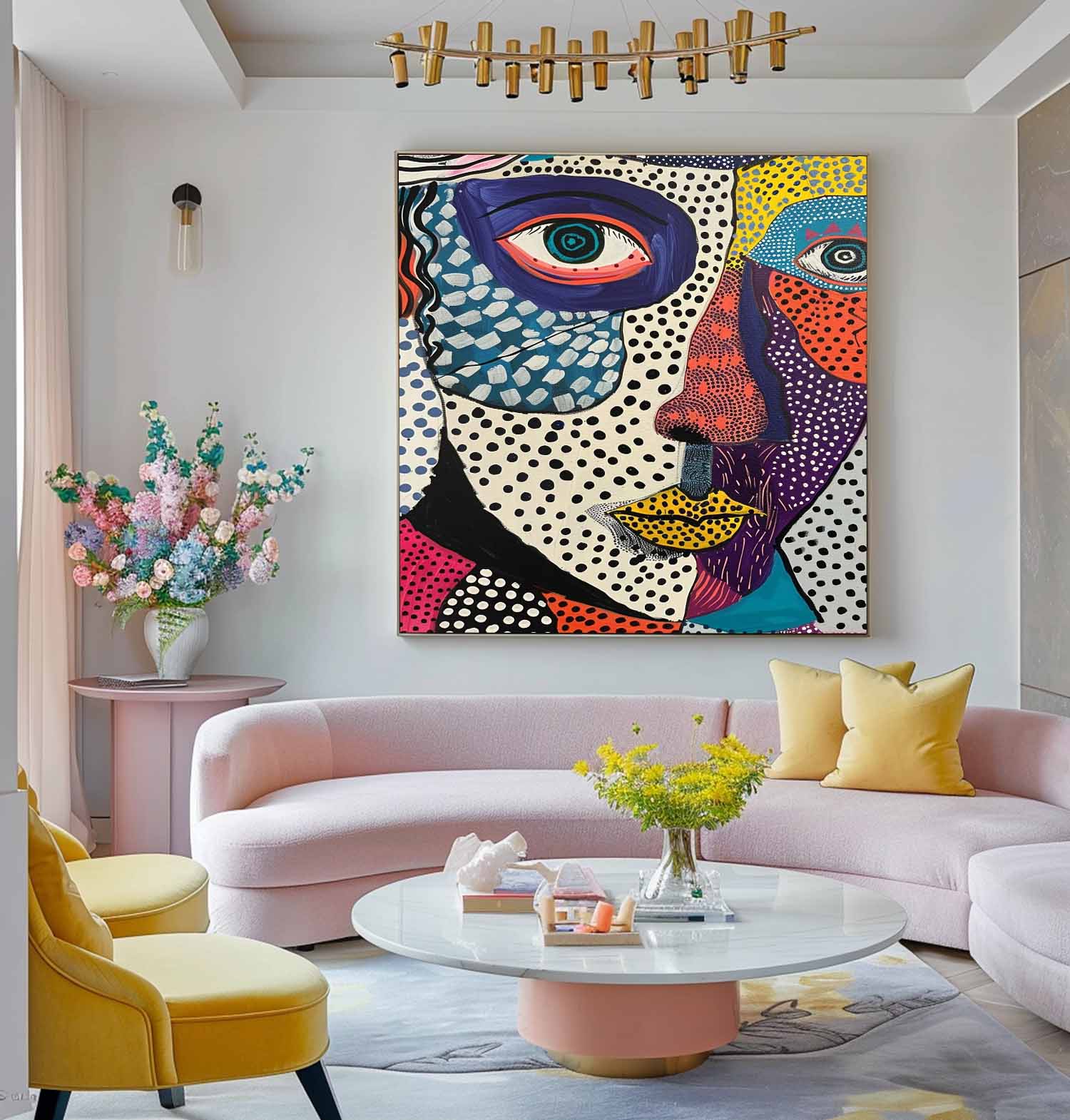 Square Colorful Abstract Wall Art Original Graffiti Face Painting Canvas Large Artwork For Living Room