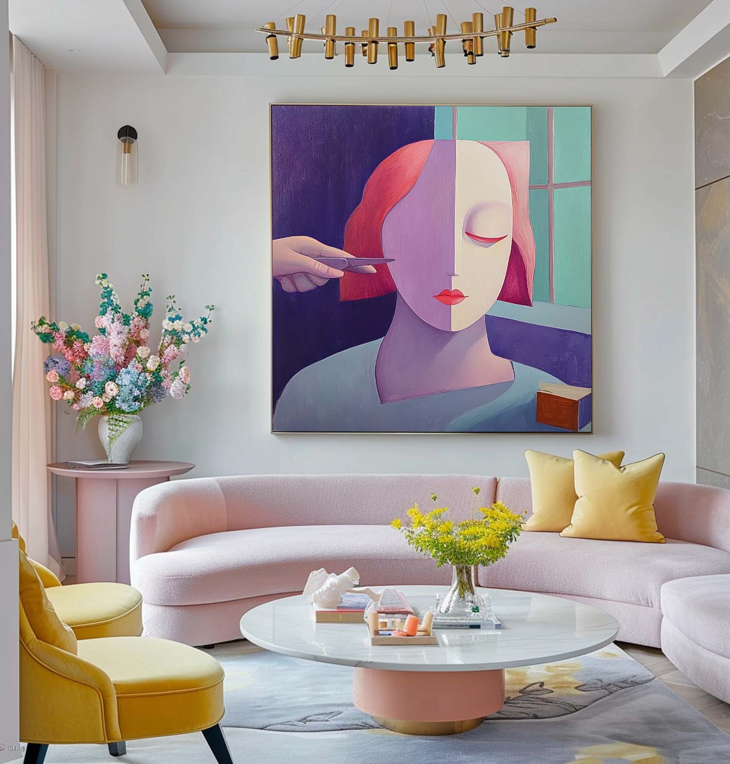 Origina Figure Acrylic Painting Canvas Sculptural style Abstract Wall Art Square Large Portrait Artwork