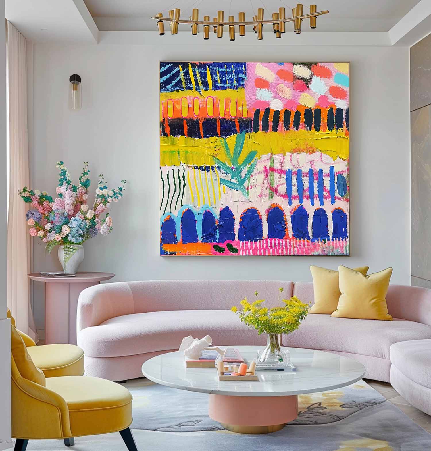 Original Square Canvas Wall Art Modern Textured Artwork Colorful Large Graffiti Abstract Oil Painting